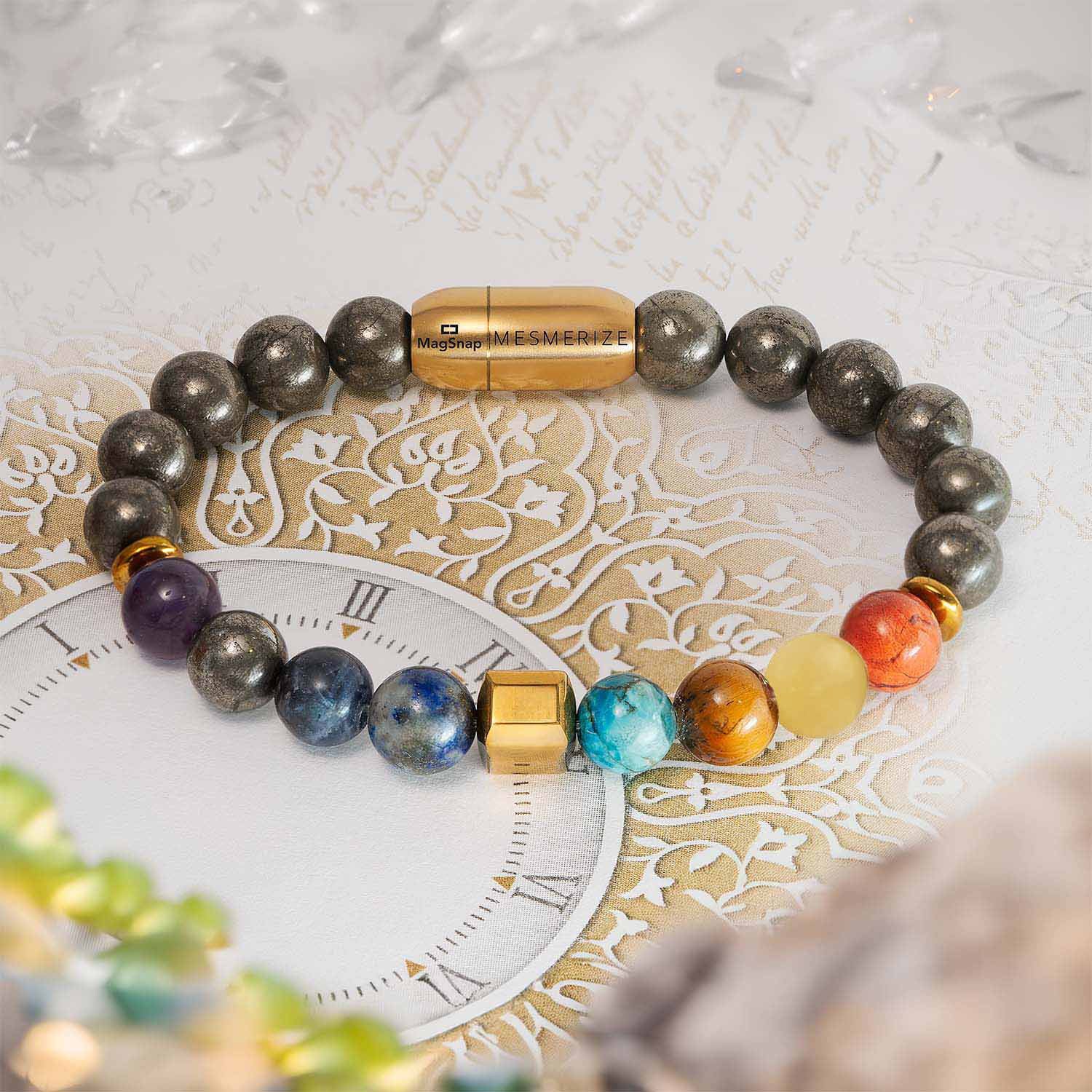 Personalised Money Magnet Pyrite 9 Chakra Natural Stone Bracelet With Magsnap2 - Image 9