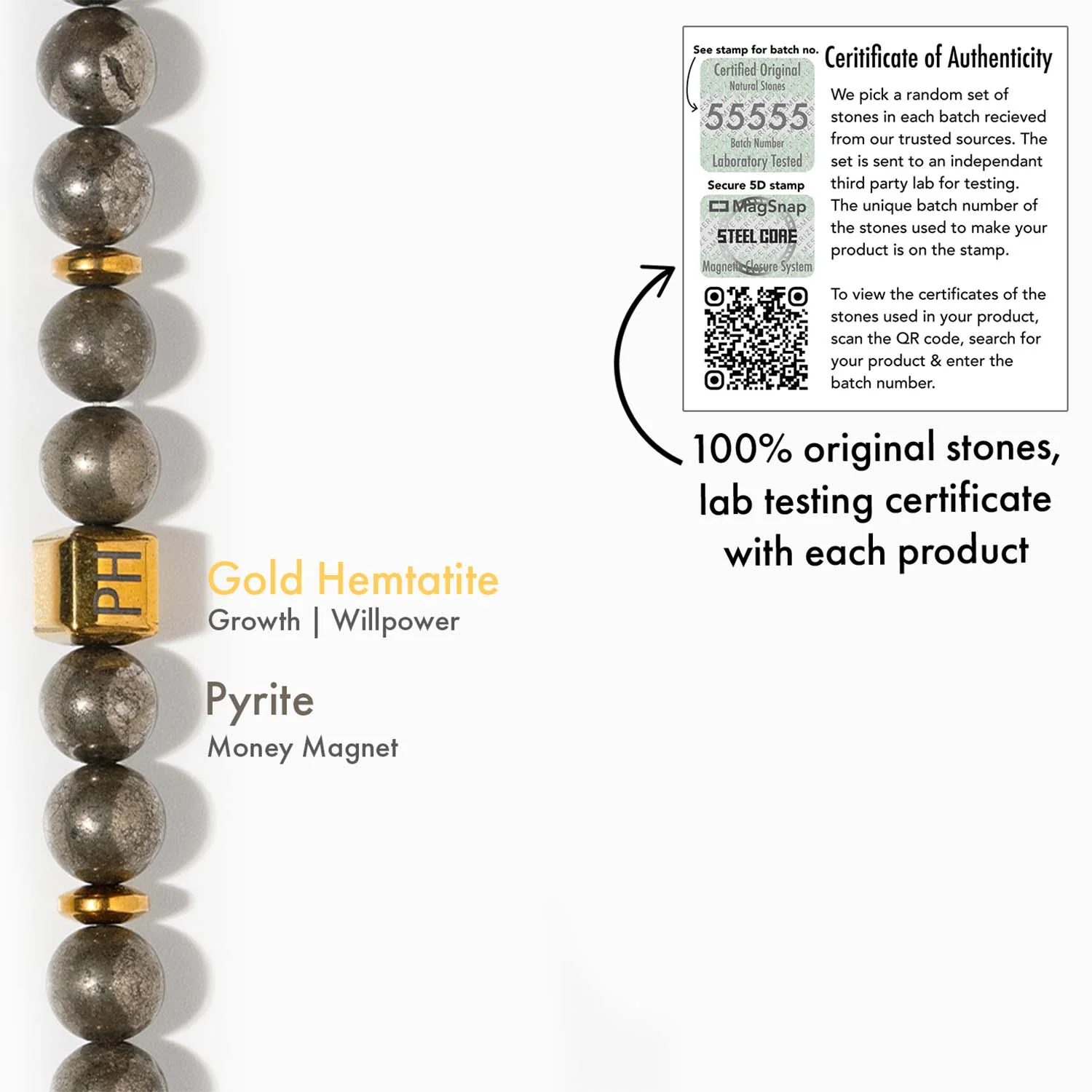 Personalised Money Magnet Pyrite Natural Stone Bracelet With Magsnap2 - Image 11