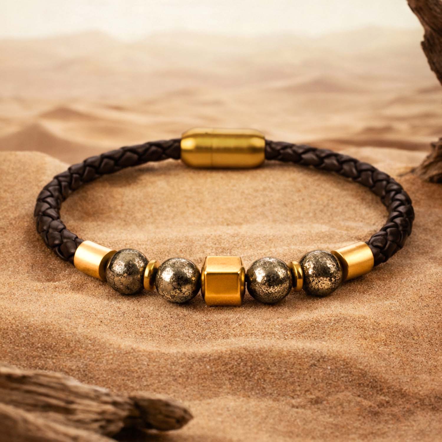 Personalised Pyrite Natural Stone NeoLeather Bracelet With MagSnap2 - Image 8