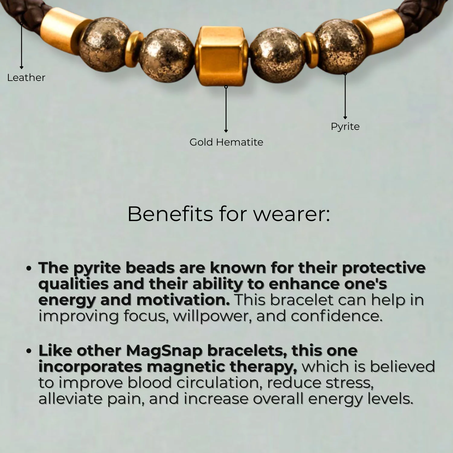 Personalised Pyrite Natural Stone NeoLeather Bracelet With MagSnap2 - Image 9