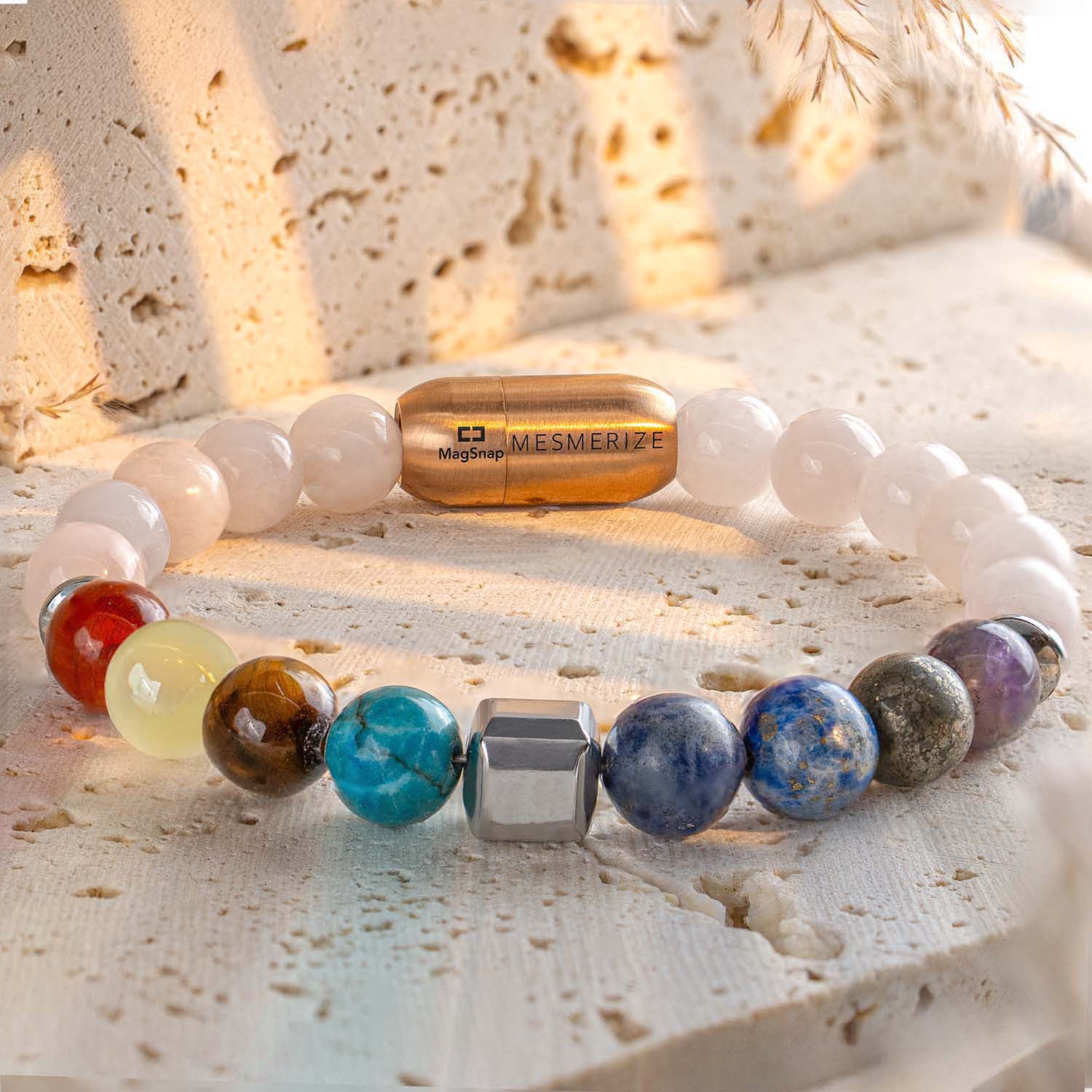 Personalised Solace Rose Quartz 9 Chakra Natural Stone Bracelet - Image 10