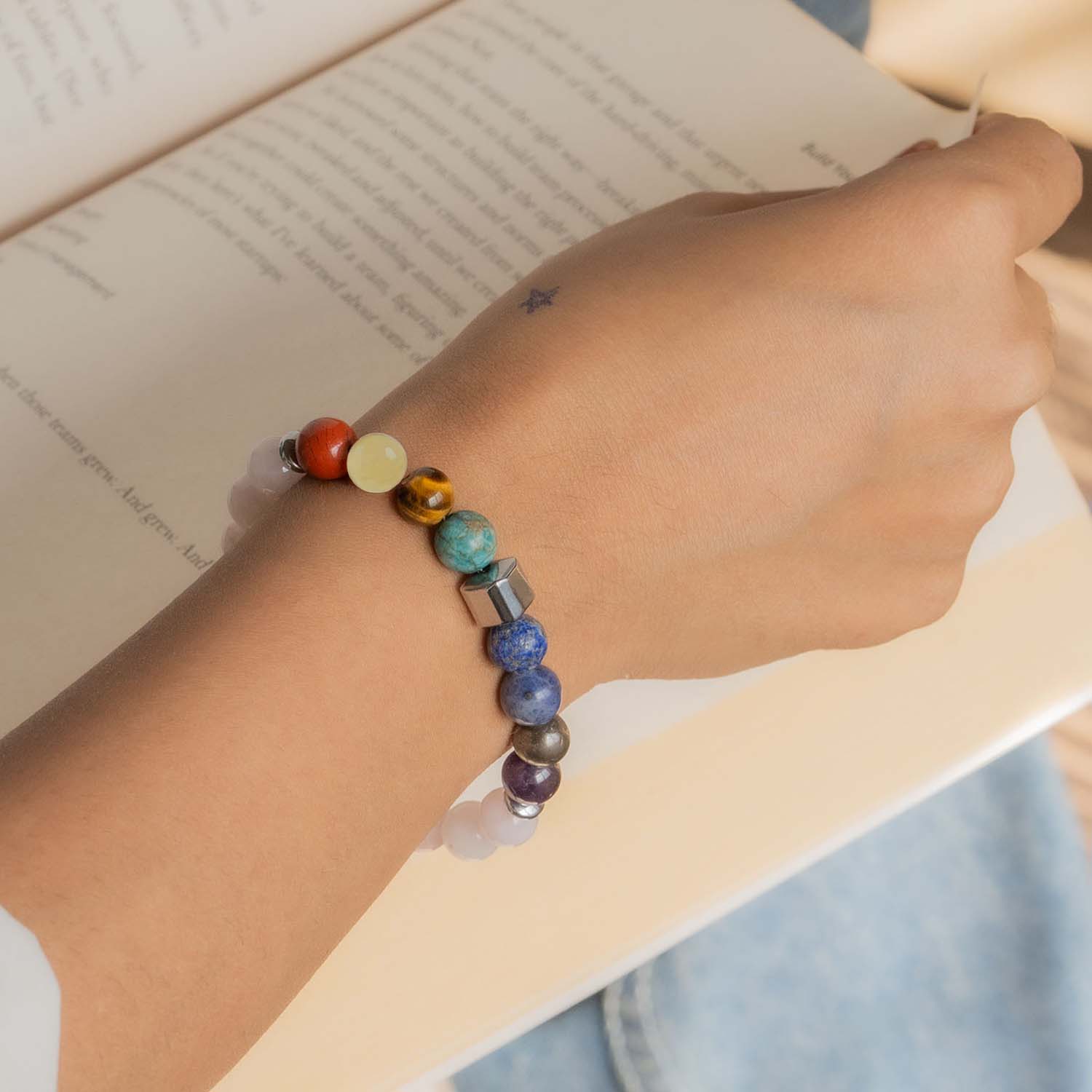 Personalised Solace Rose Quartz 9 Chakra Natural Stone Bracelet - Image 12