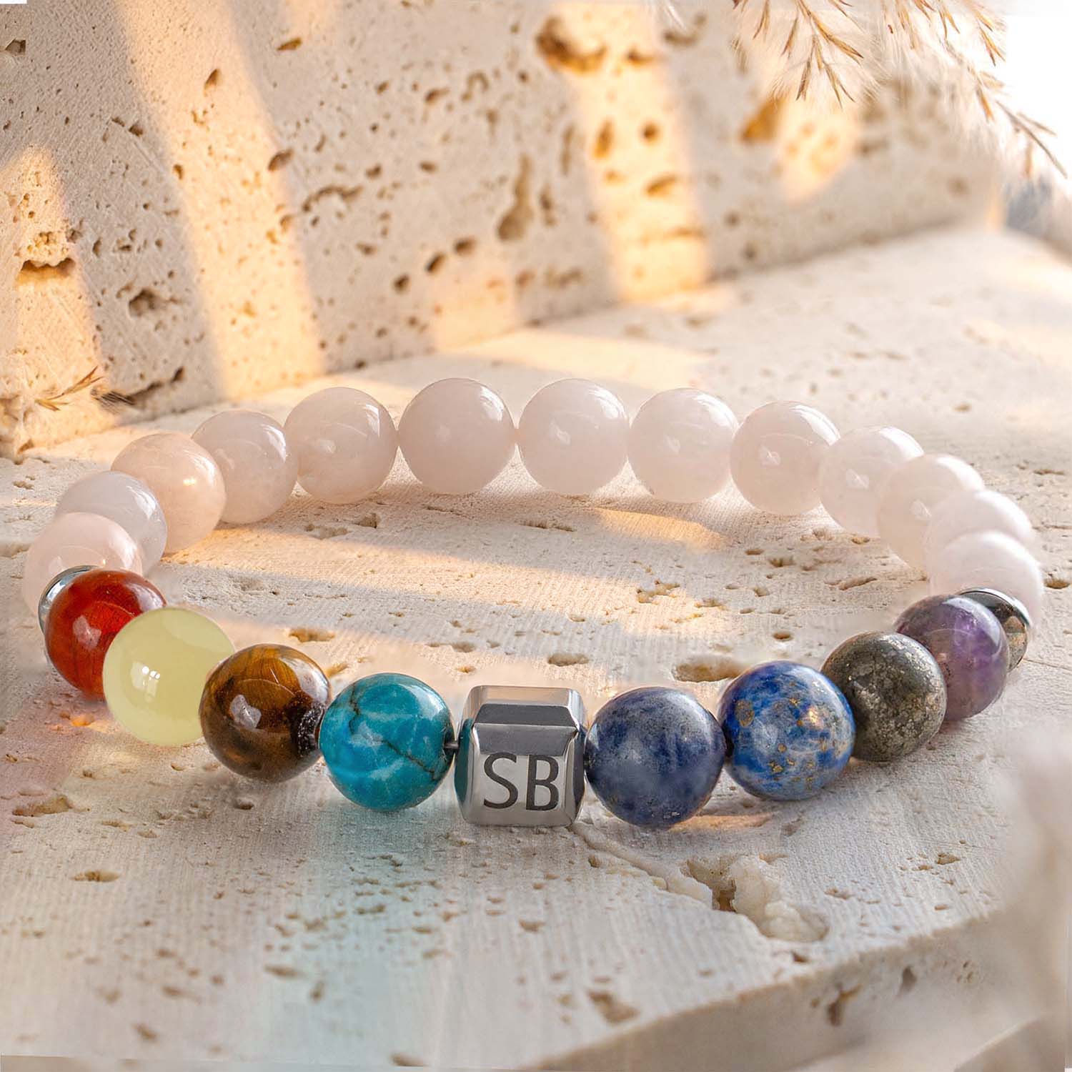 Personalised Solace Rose Quartz 9 Chakra Natural Stone Bracelet - Image 19