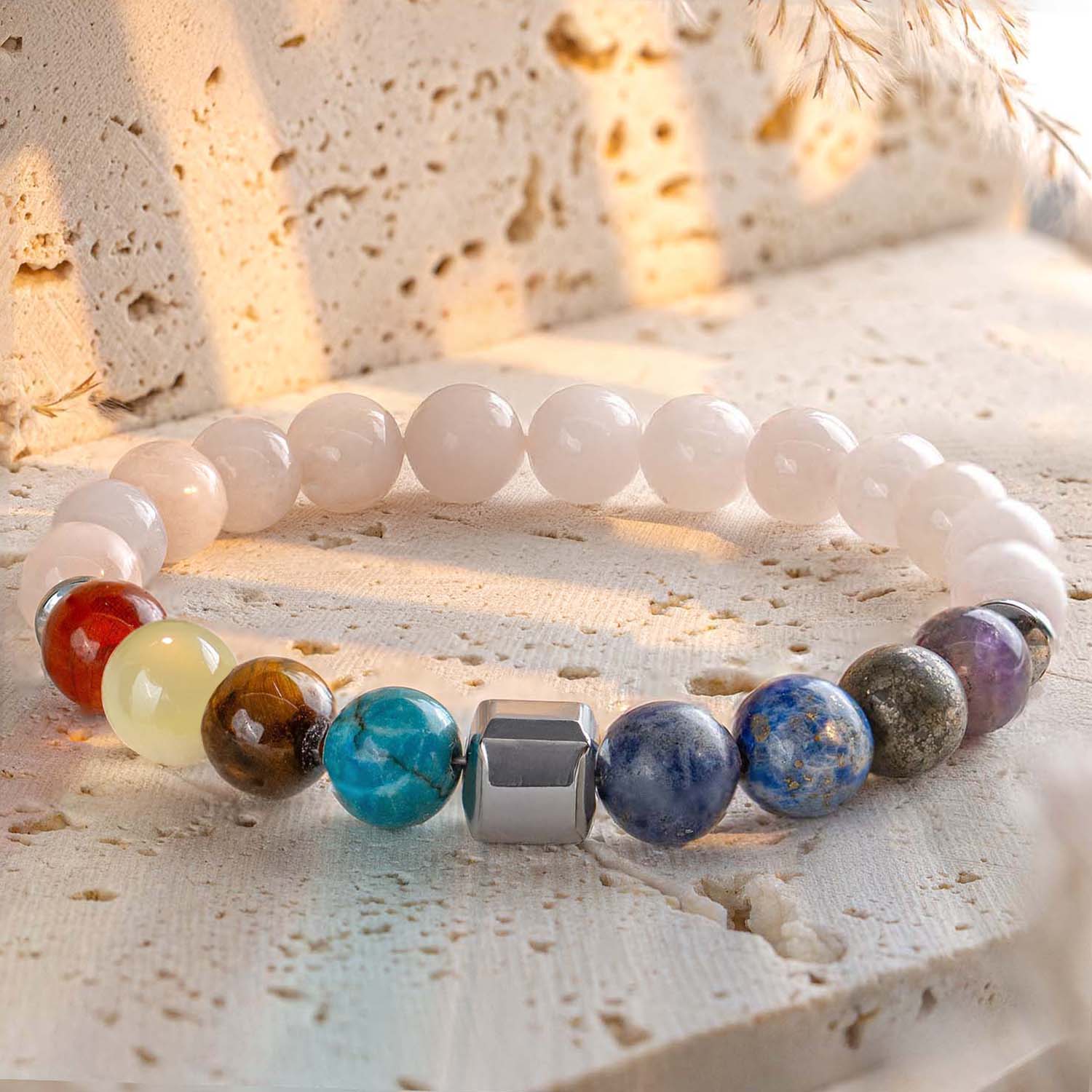 Personalised Solace Rose Quartz 9 Chakra Natural Stone Bracelet - Image 27