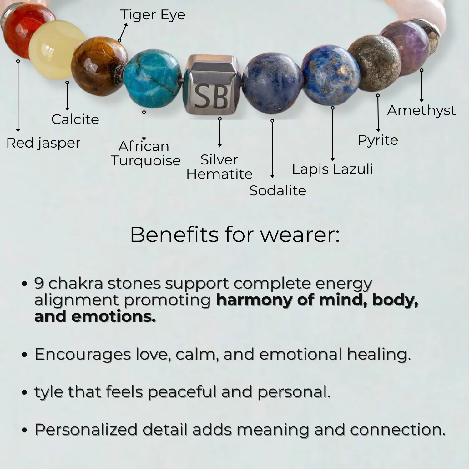 Personalised Solace Rose Quartz 9 Chakra Natural Stone Bracelet - Image 28