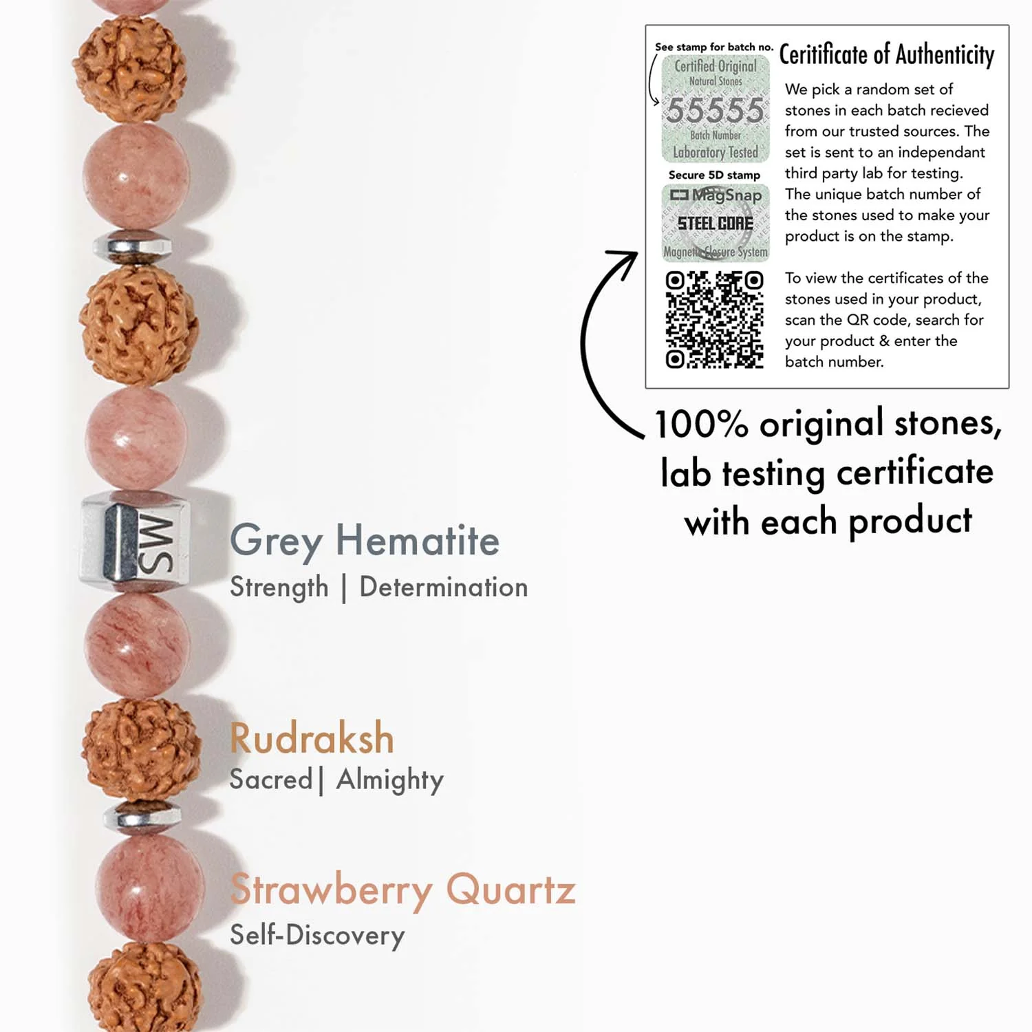 Personalised Serenity Strawberry Quartz & Rudraksh Natural Stone Bracelet - Image 11