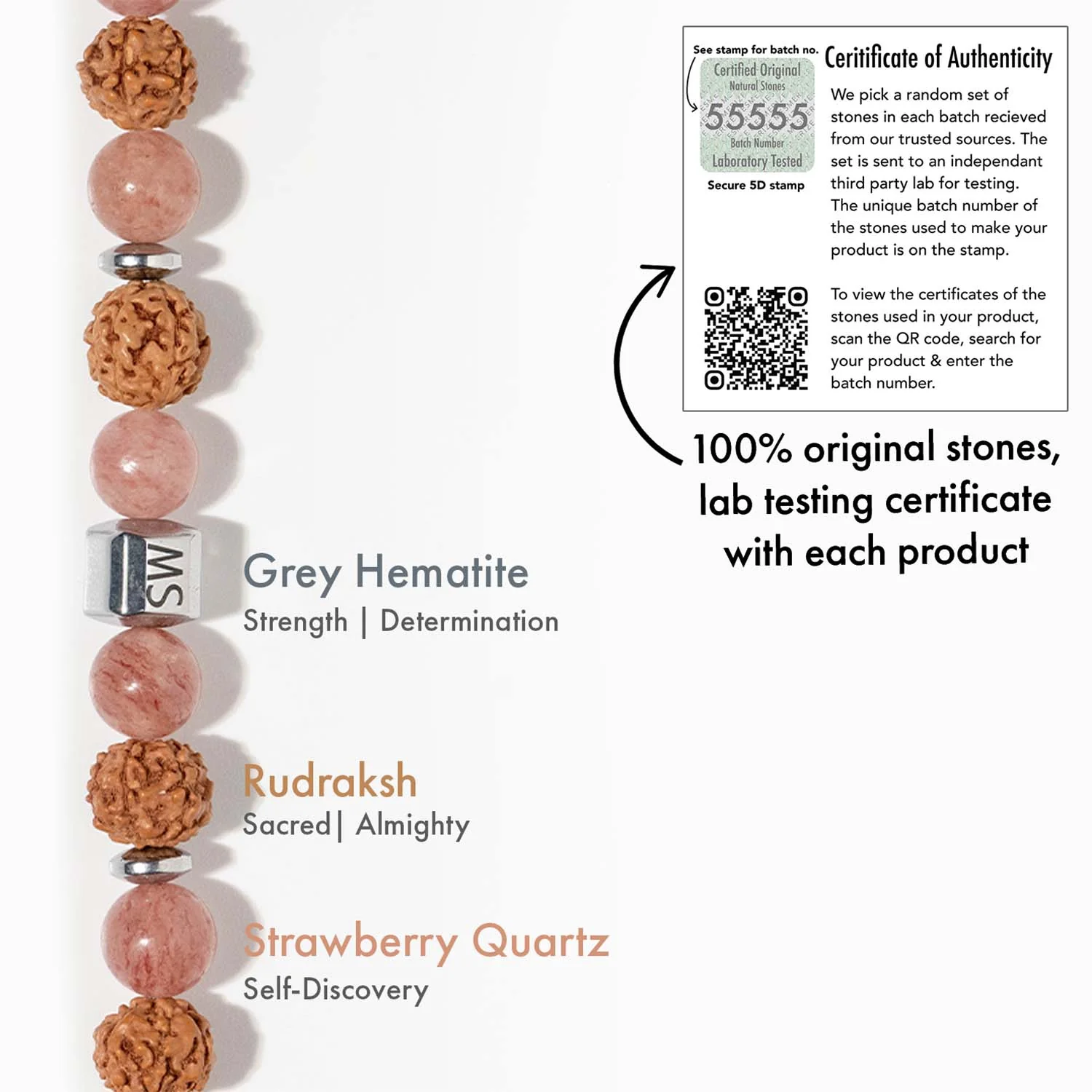 Personalised Serenity Strawberry Quartz & Rudraksh Natural Stone Bracelet - Image 18