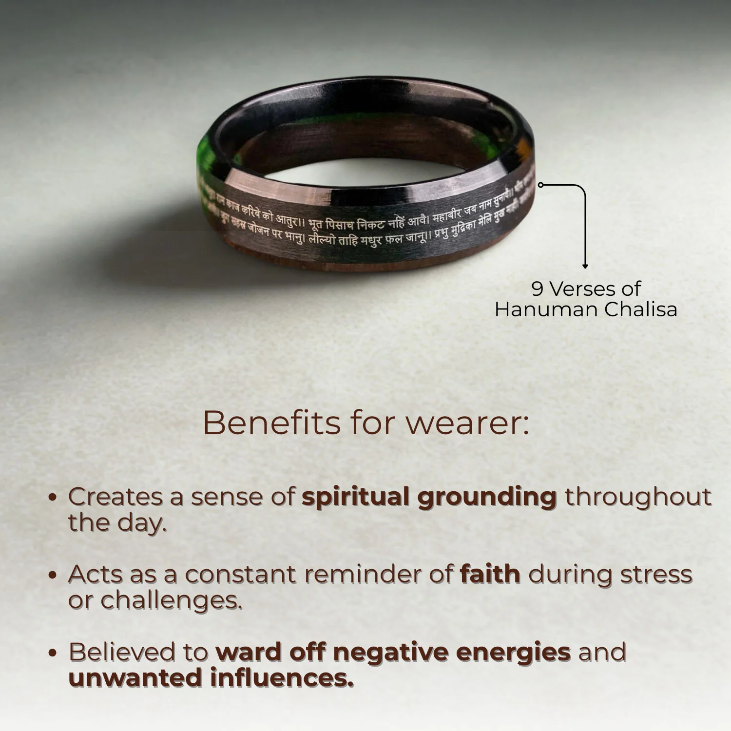 Positivity Hanuman Chalisa 9 Verse MicroCarved Beveled Ring - Image 2