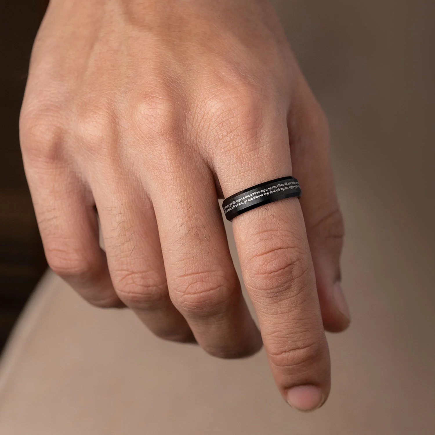 Positivity Hanuman Chalisa 9 Verse MicroCarved Beveled Ring - Image 3