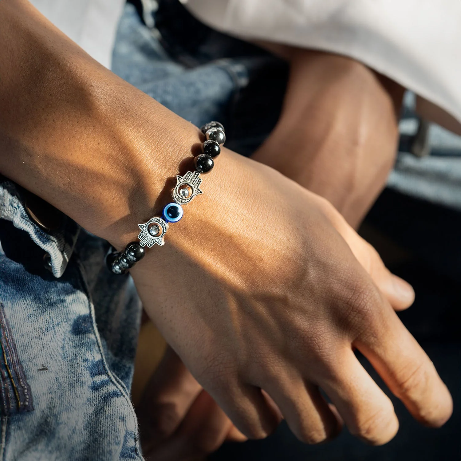 Protective Evil Eye Hamsa Natural Stone Bracelet with Magsnap 2 - Image 3