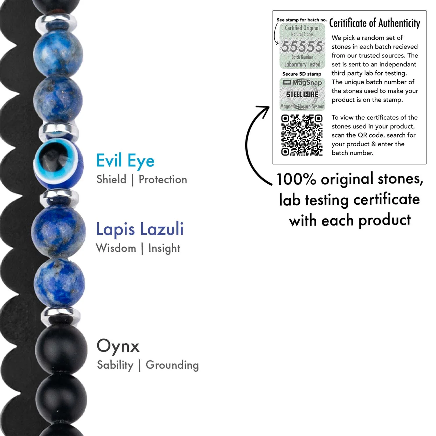 Protective Lapis Lazuli Evil Eye Natural Stone Bracelet with Magsnap 2 - Image 4