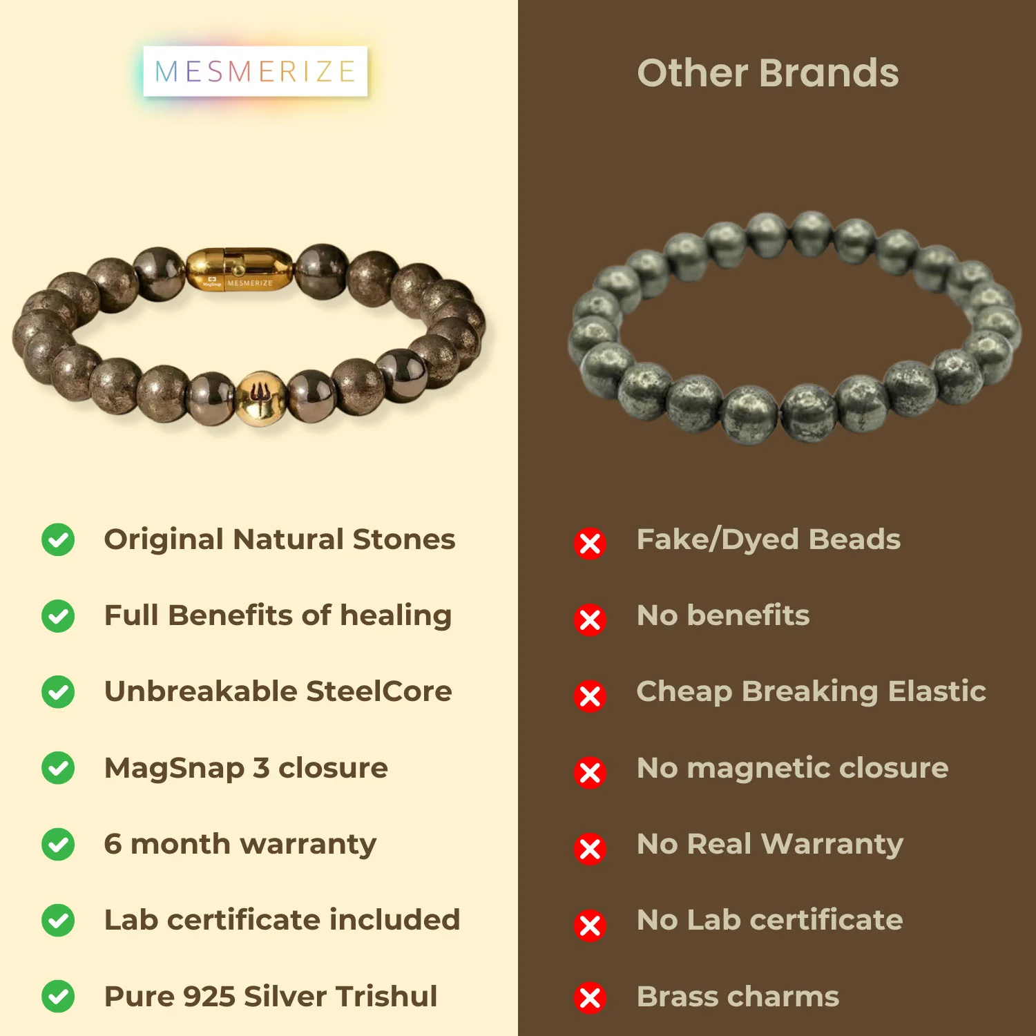 Pure 925 Silver Pyrite Trishul Natural Stone Bracelet with Magsnap 3 - Image 7