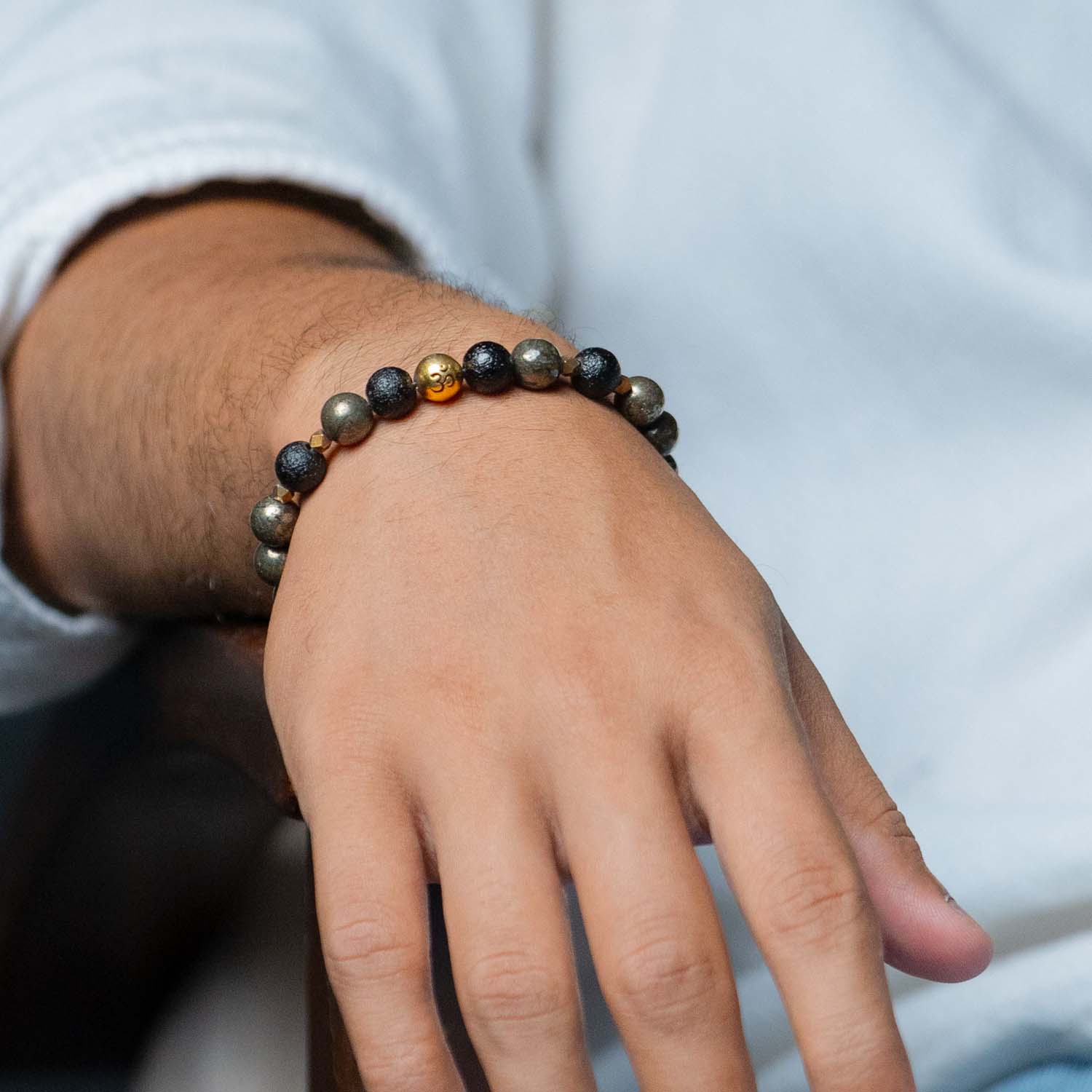 Pure 925 Silver Spiritual Om Pyrite Bracelet with Magsnap 3 - Image 3