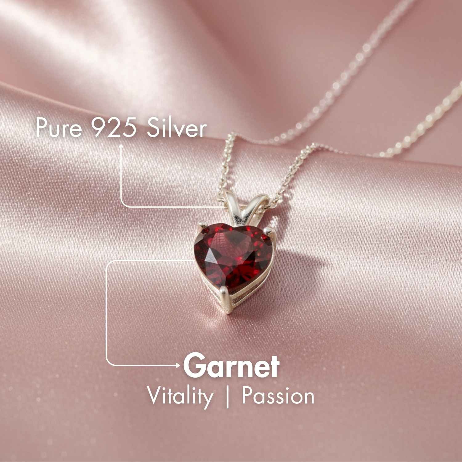 Pure 925 Silver Heart Necklace With Garnet Gemstone - Image 3