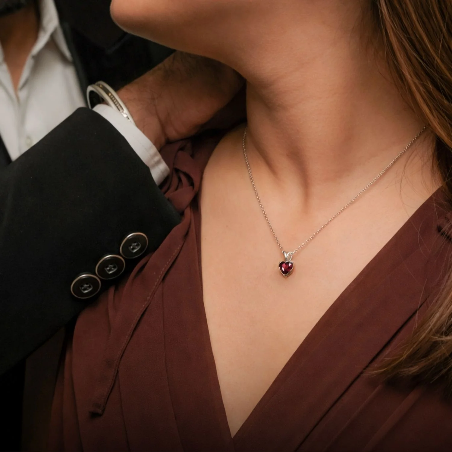 Pure 925 Silver Heart Necklace With Garnet Gemstone - Image 4