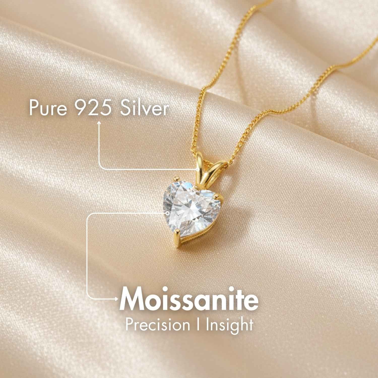 Pure 925 Silver Gold Heart Necklace With Moissanite Gemstone - Image 3
