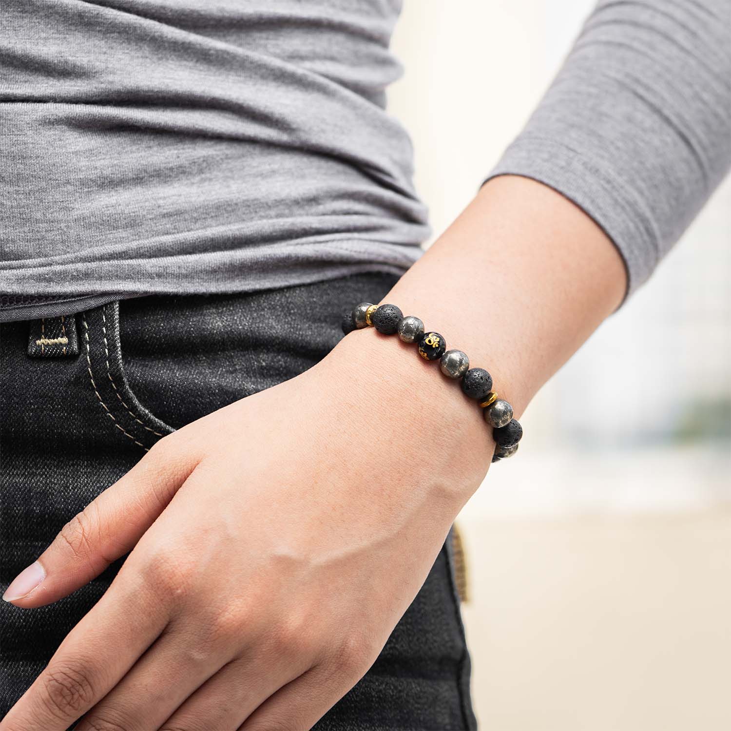 Spiritual Pyrite Natural Stone OM Bracelet - Image 10