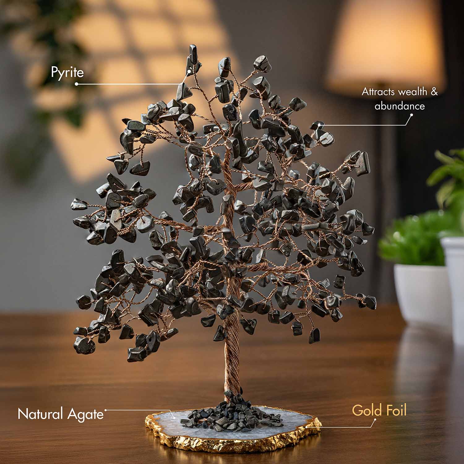 Pyrite Natural Stone Tree With Natural Agate Base - Image 3