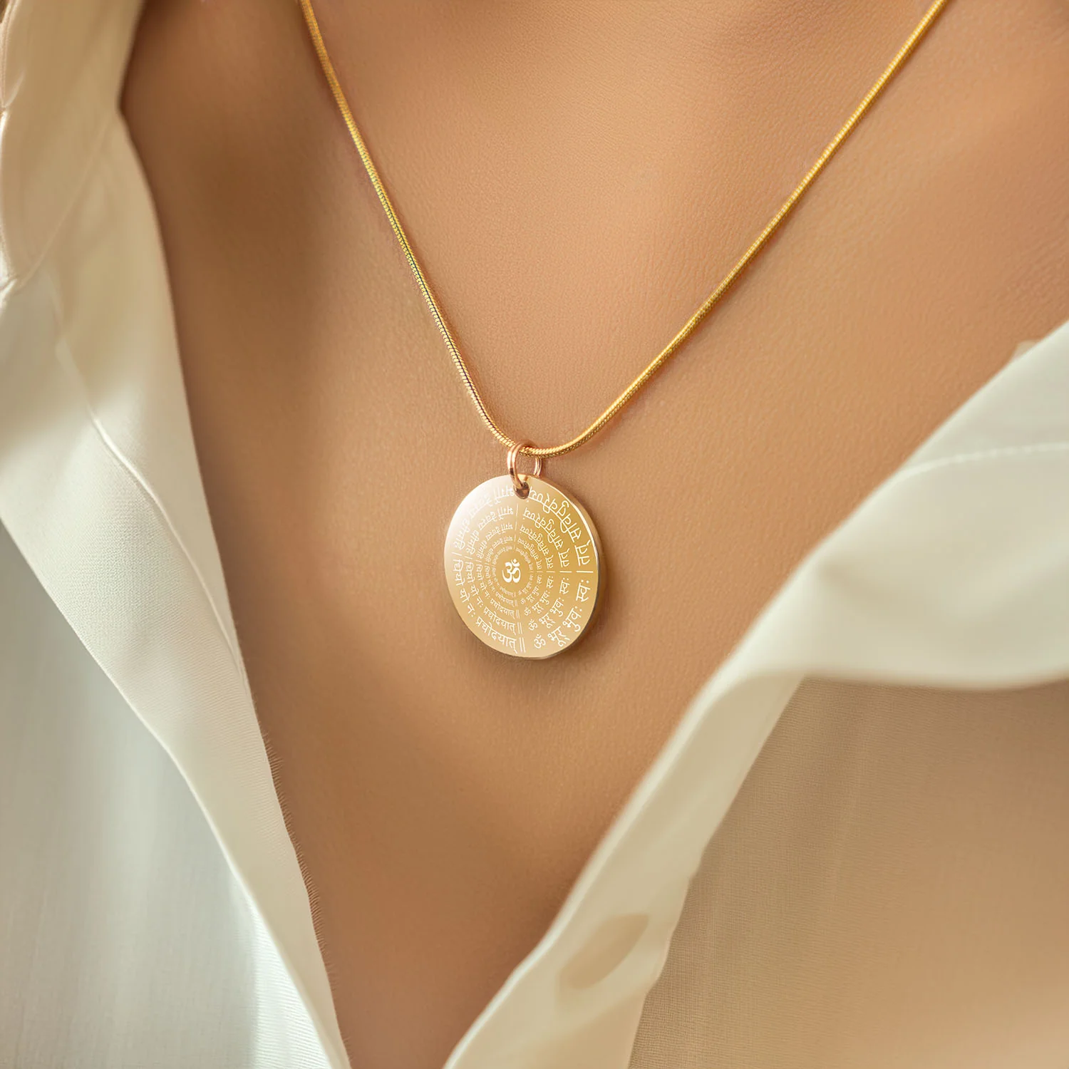 Radiant Gayatri Mantra Circle Necklace - Image 2