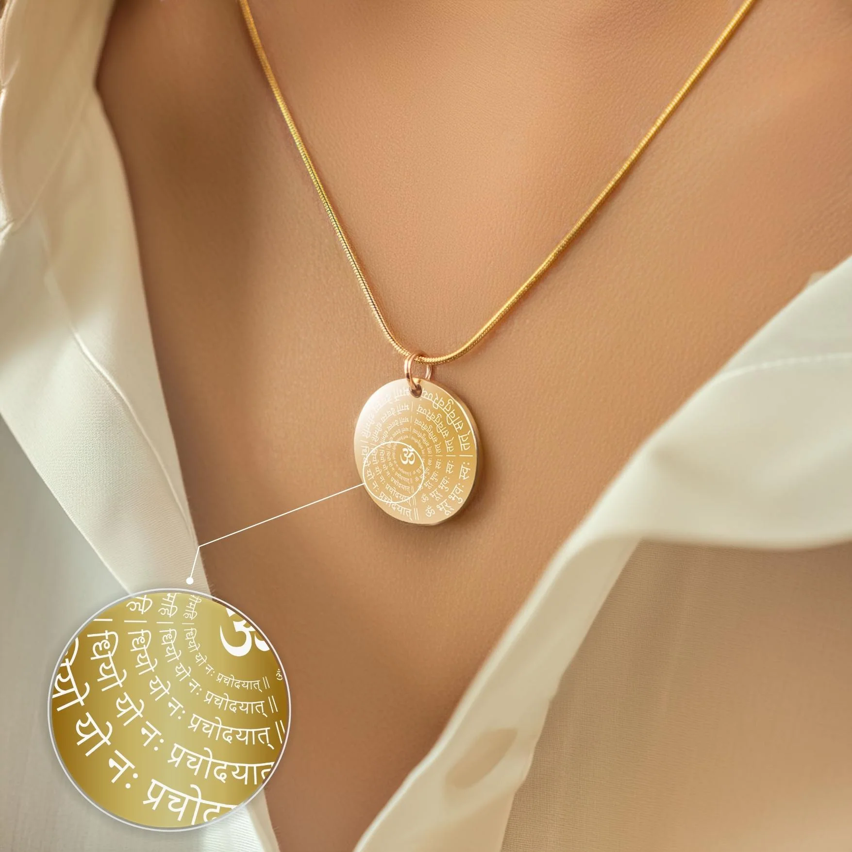 Radiant Gayatri Mantra Circle Necklace - Image 3