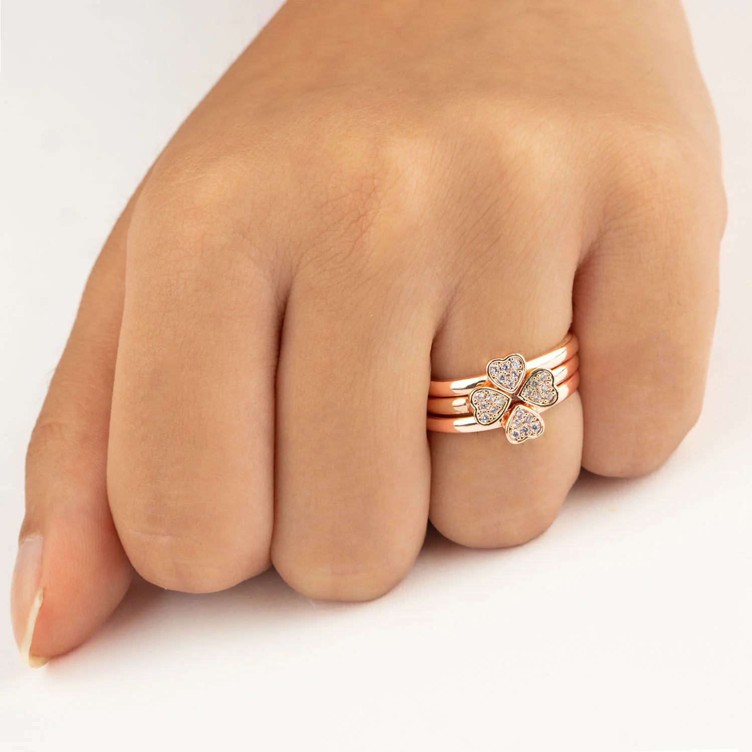 Rose Gold Clover Heart Rings (Pack Of 3) - Image 3