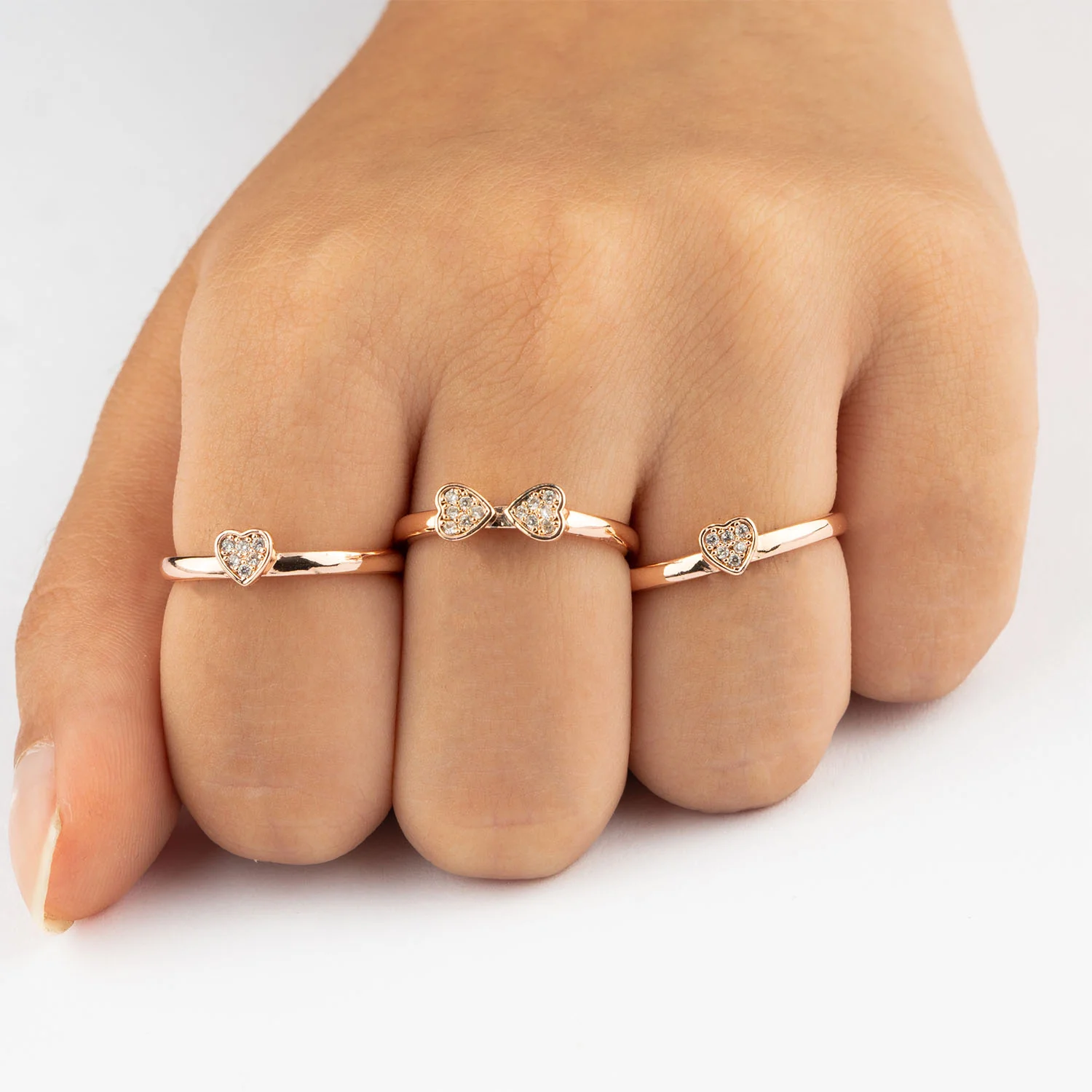Rose Gold Clover Heart Rings (Pack Of 3) - Image 4
