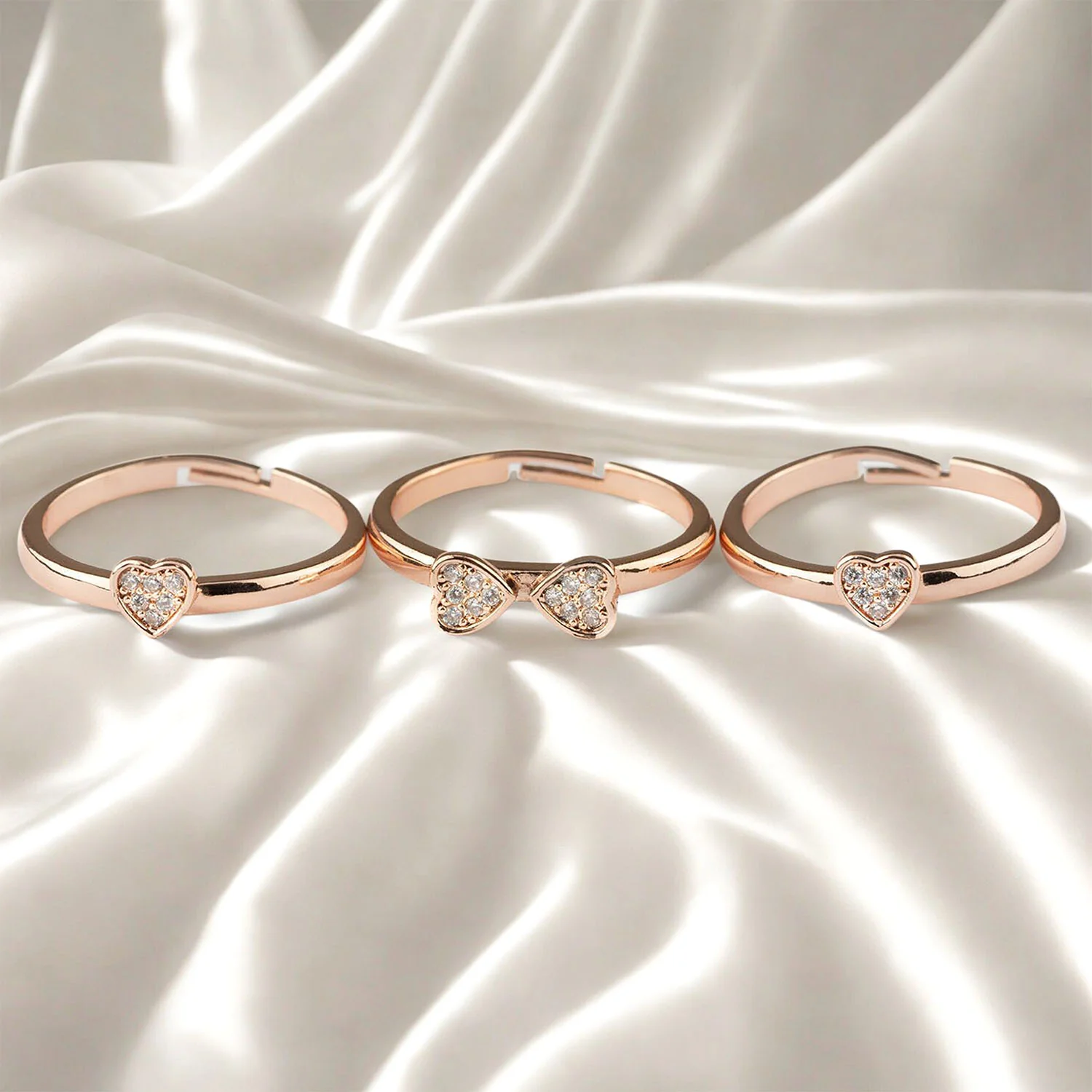 Rose Gold Clover Heart Rings (Pack Of 3) - Image 5