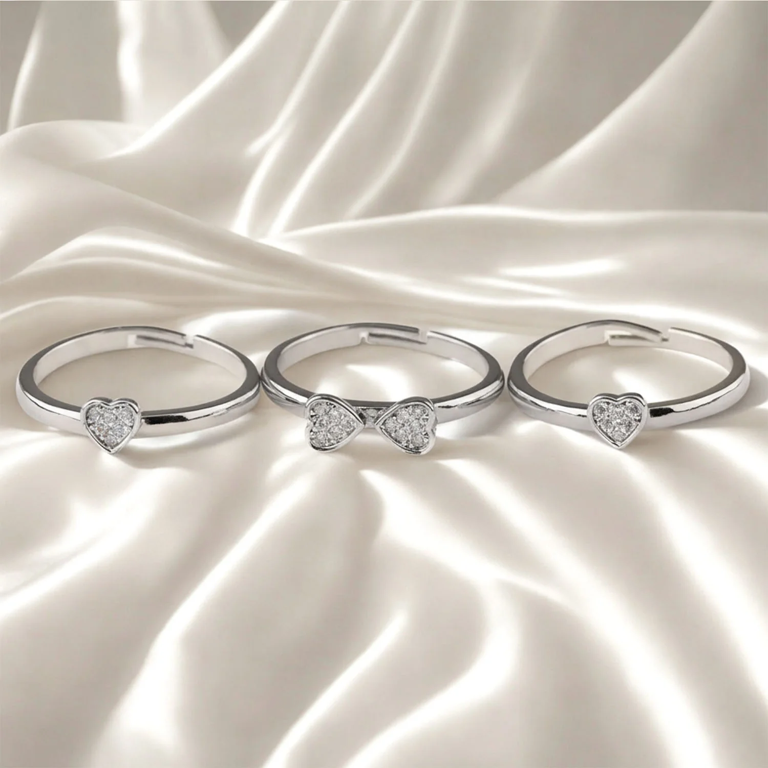 Silver Clover Heart Rings (Pack Of 3) - Image 3