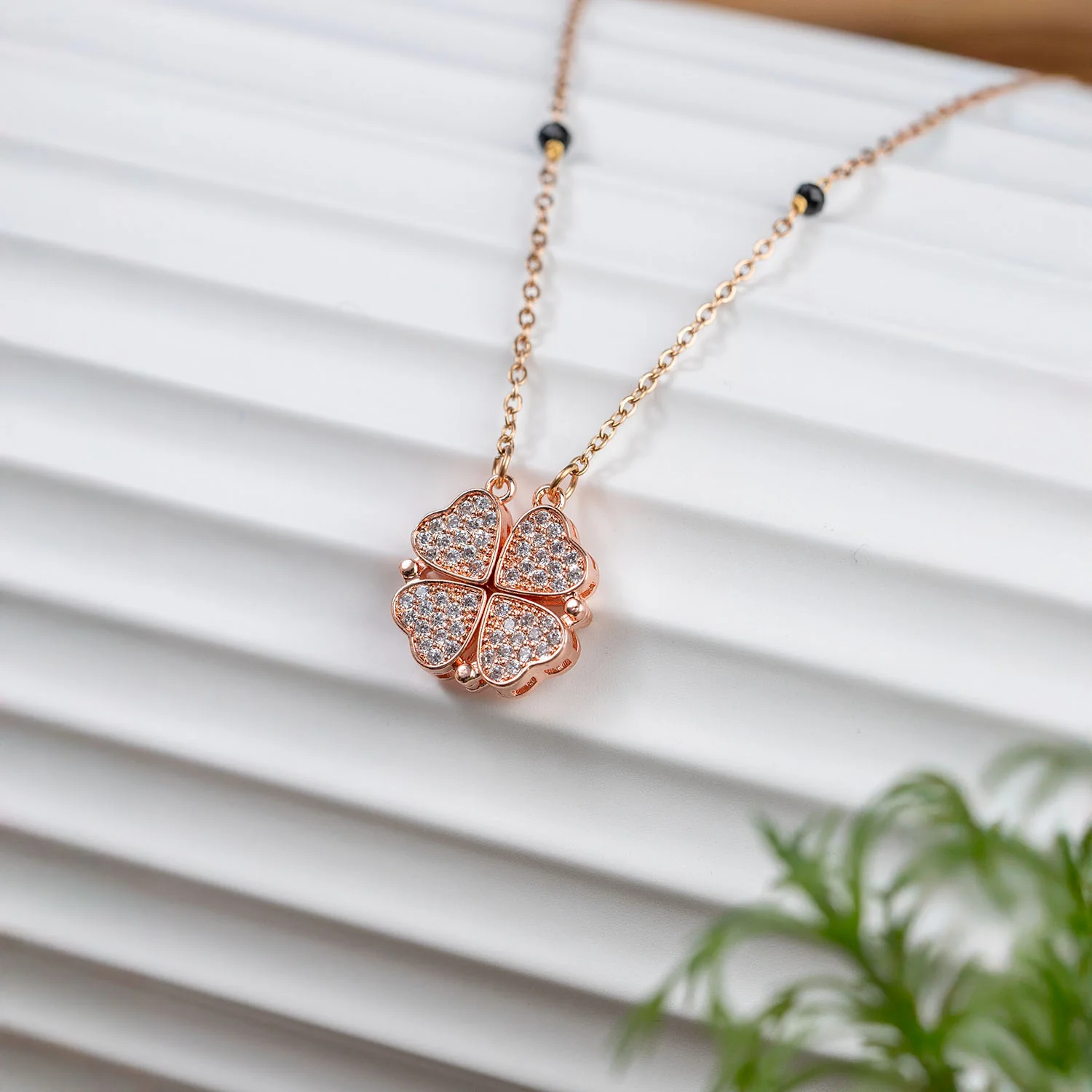 Rose Gold Diamond Clover Heart Mangalsutra - Image 2