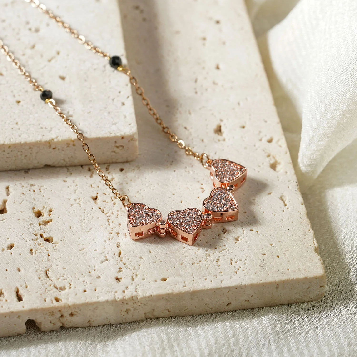 Rose Gold Diamond Clover Heart Mangalsutra - Image 3