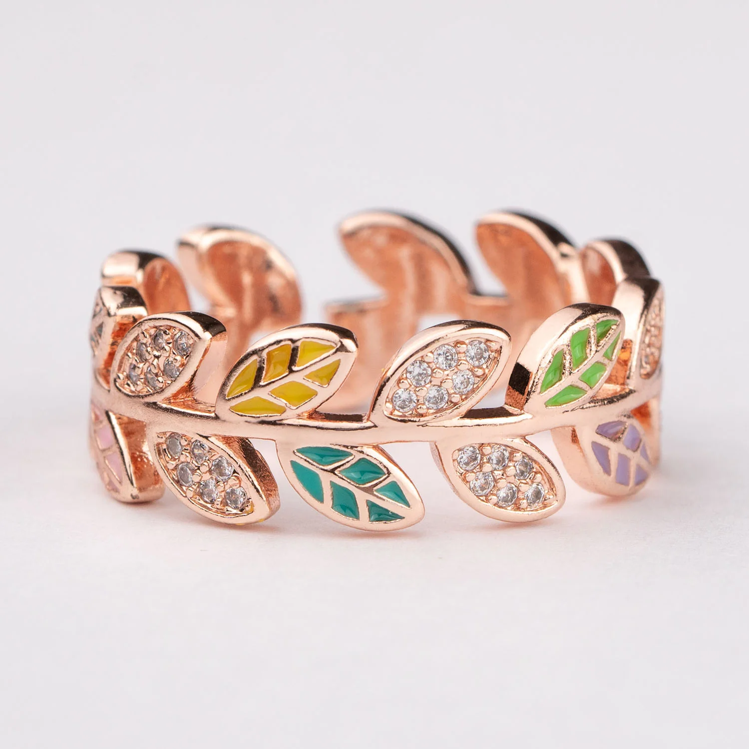 Rose Gold Multi Diamond Leaf Ring - Image 3