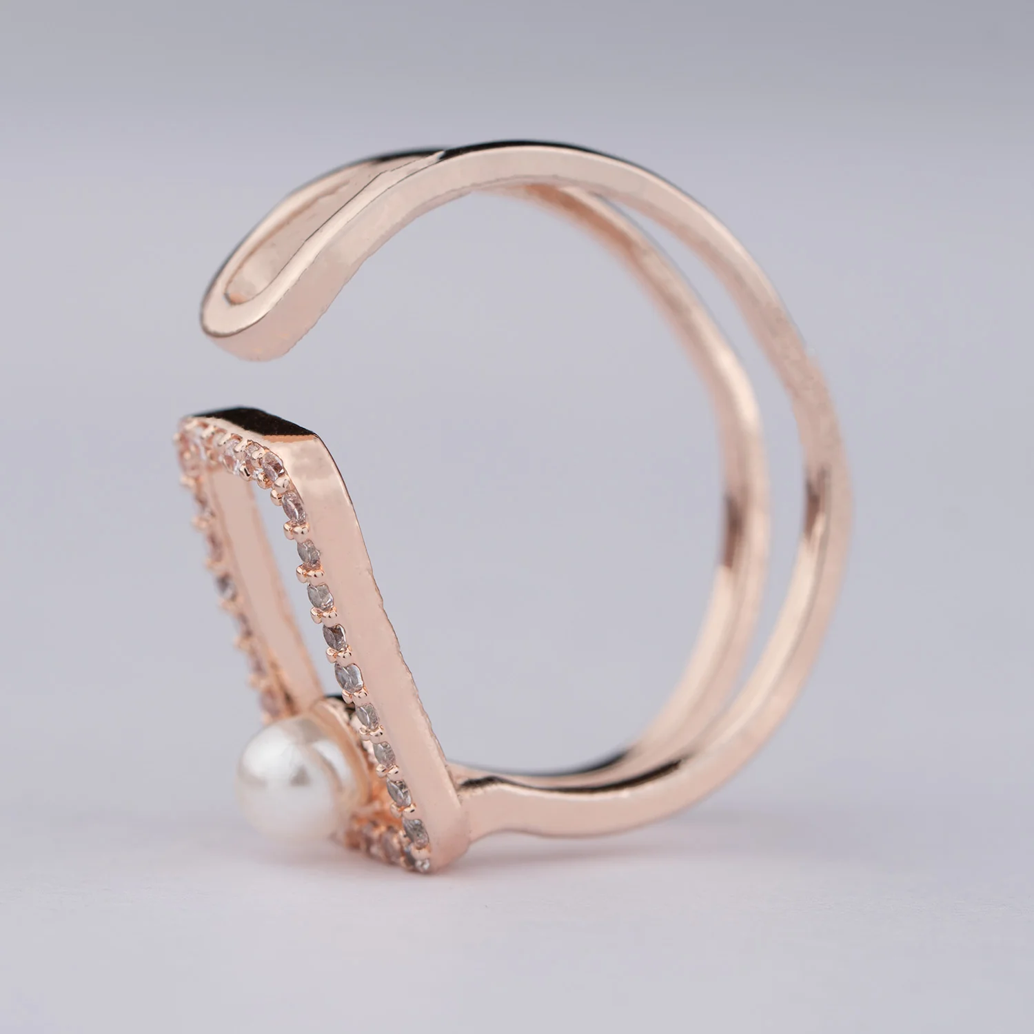 Rose Gold Pearl Diamond Adjustable Ring - Image 5