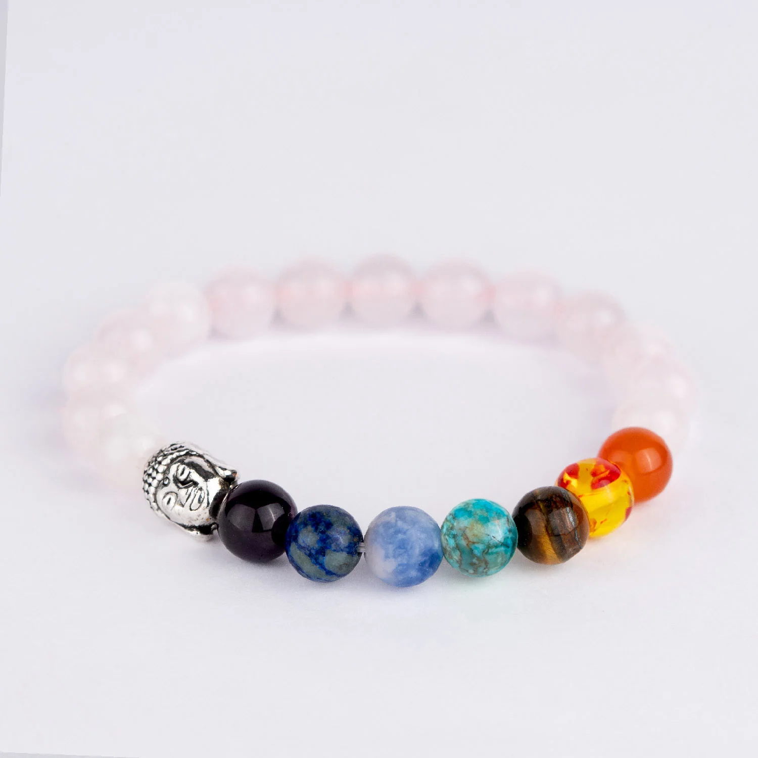 Solace Rose Quartz 7 Chakra Natural Stone Buddha Bracelet - Image 3