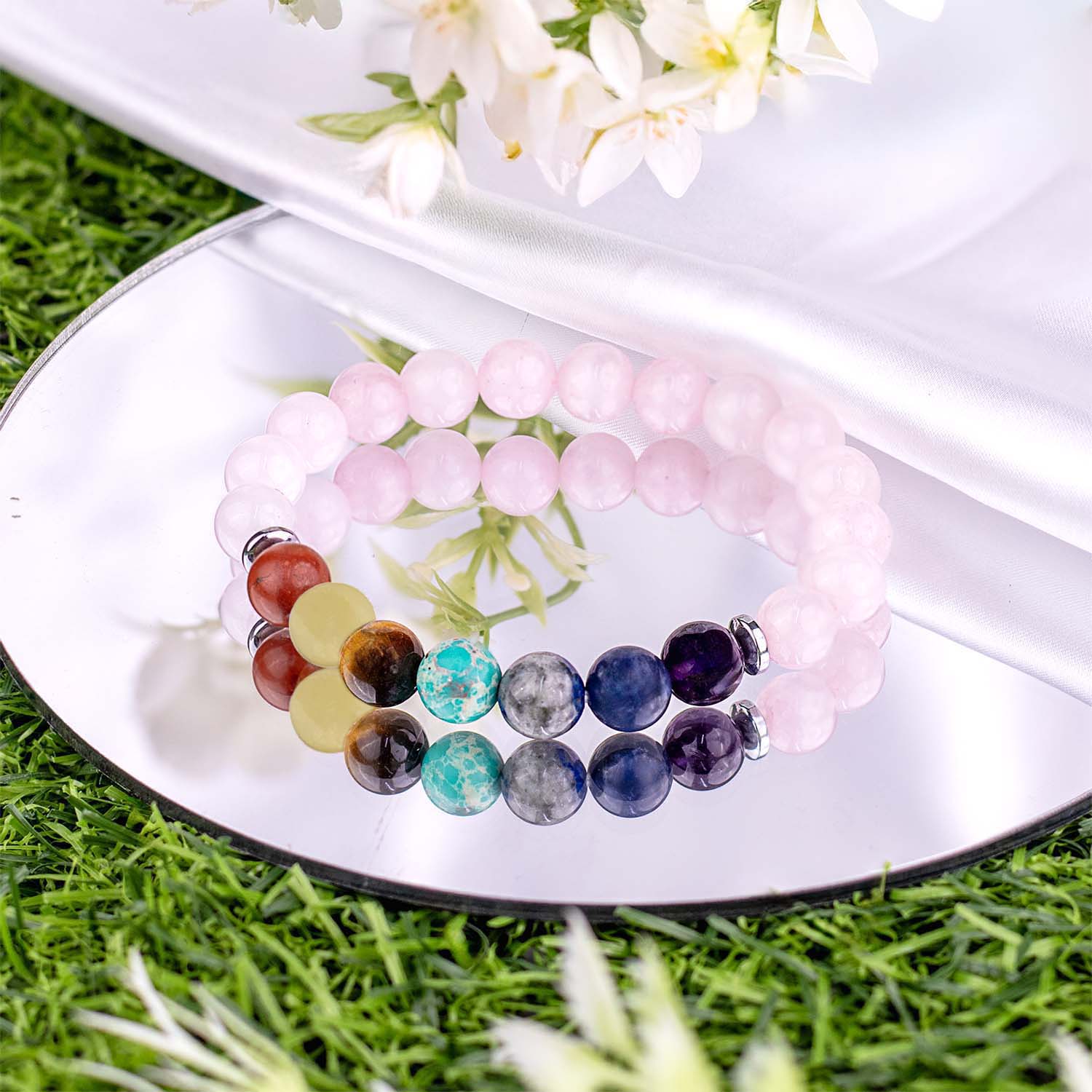 Solace Rose Quartz 7 Chakras Natural Stone Bracelet - Image 10