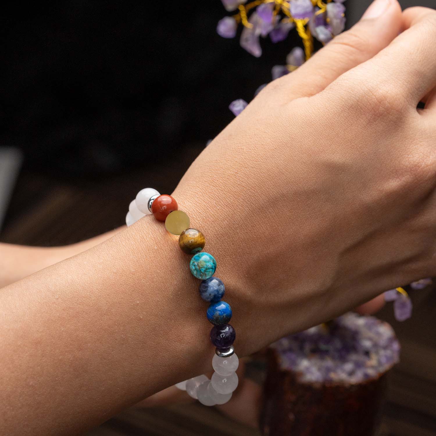 Solace Rose Quartz 7 Chakras Natural Stone Bracelet - Image 12