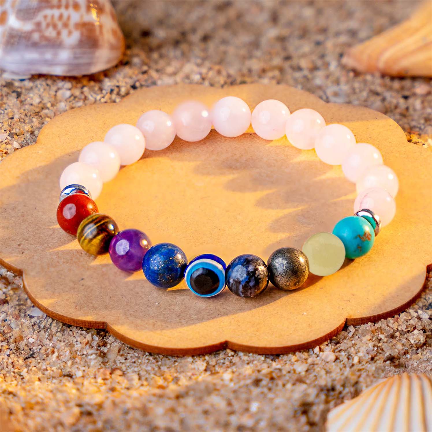 Solace Rose Quartz 9 Chakras Natural Stone Bracelet - Image 10