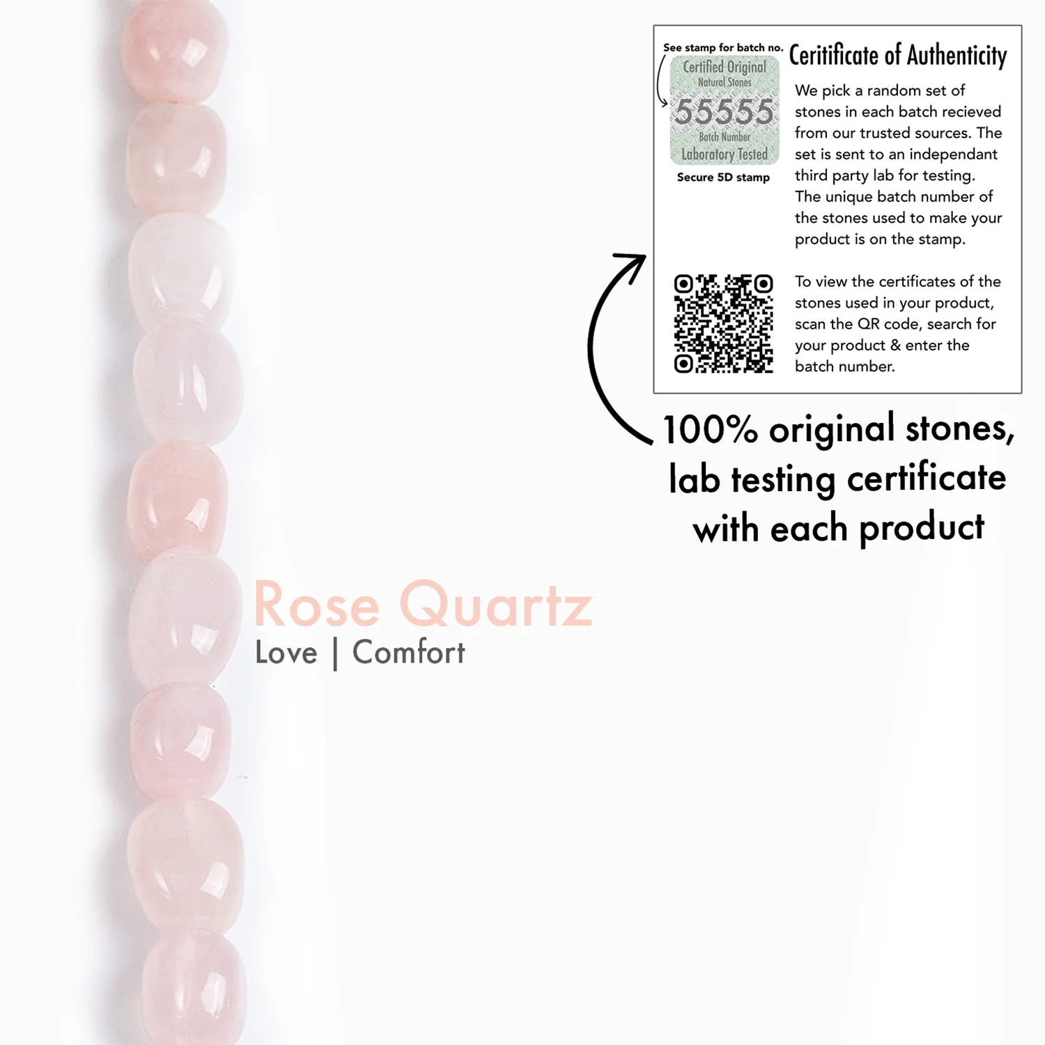 Rose Quartz Tumble Natural Stone Elastic Bracelet - Image 3