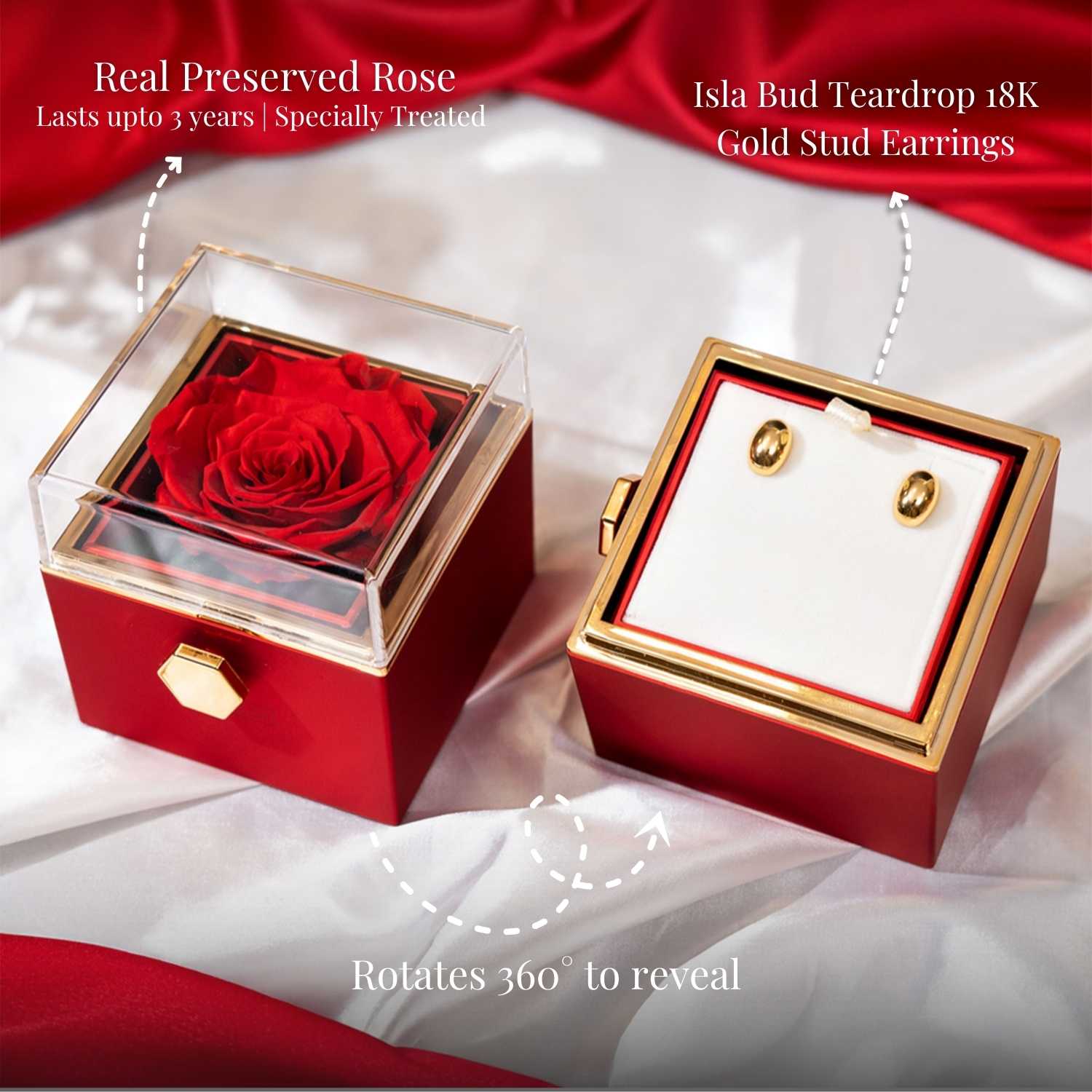 Valentine's Rotating Preserved Rose Jewellery Box With Earrings - Image 13