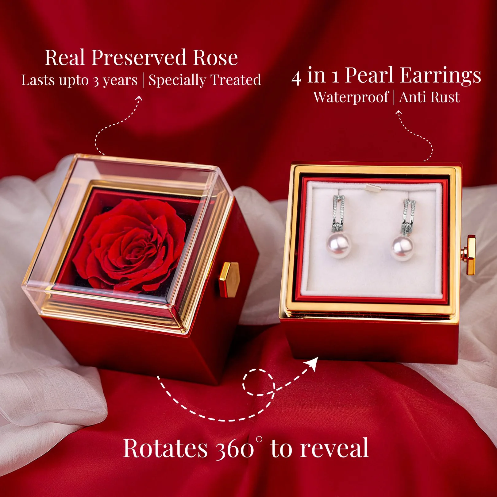 Valentine's Rotating Preserved Rose Jewellery Box With Earrings - Image 6