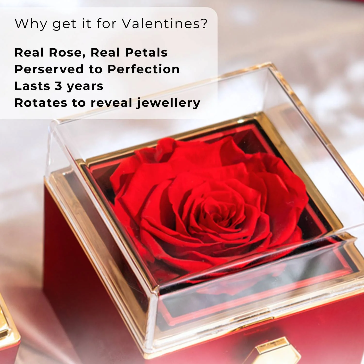 Valentine's Rotating Preserved Rose Jewellery Box With Earrings - Image 8