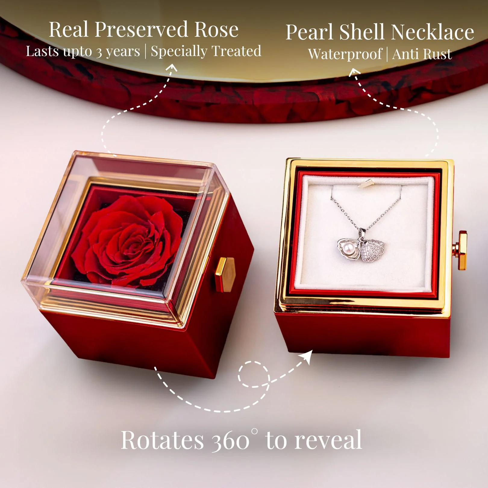 Valentine's Rotating Rose Preserved Rose Jewellery Box With Necklaces - Image 31