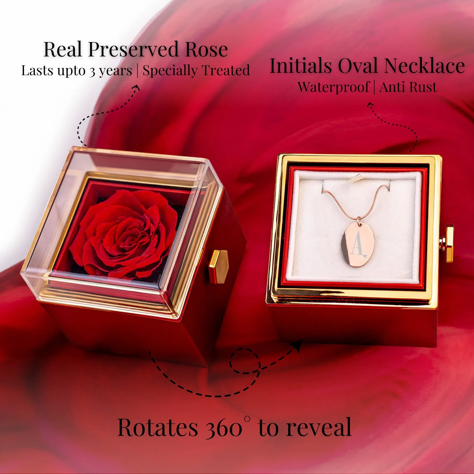 Valentine's Rotating Rose Preserved Rose Jewellery Box With Necklaces - Image 42