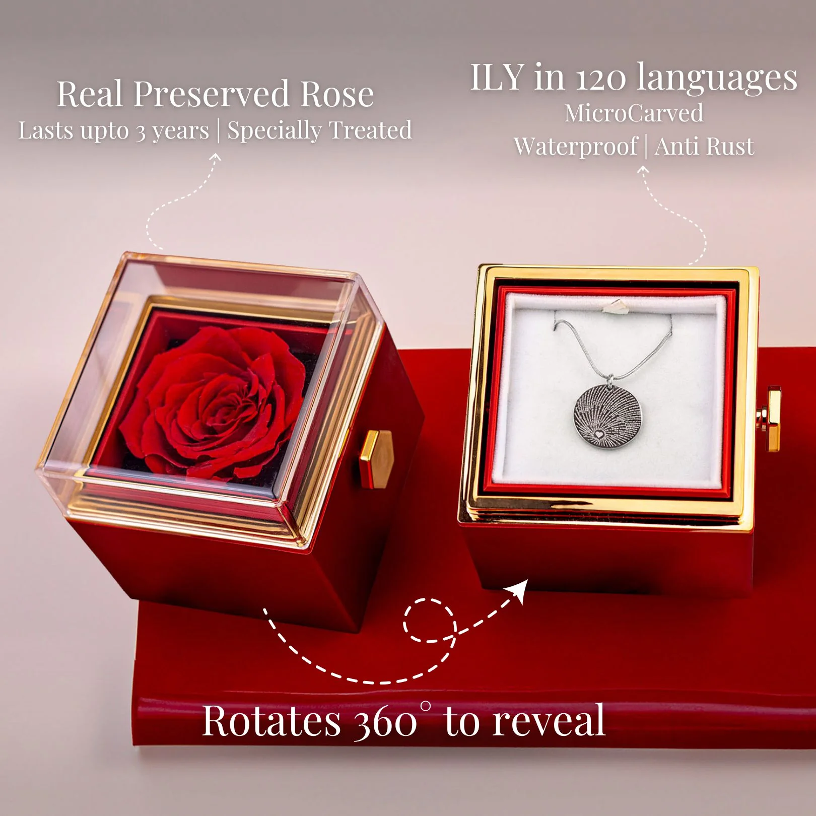 Valentine's Rotating Rose Preserved Rose Jewellery Box With Necklaces - Image 65
