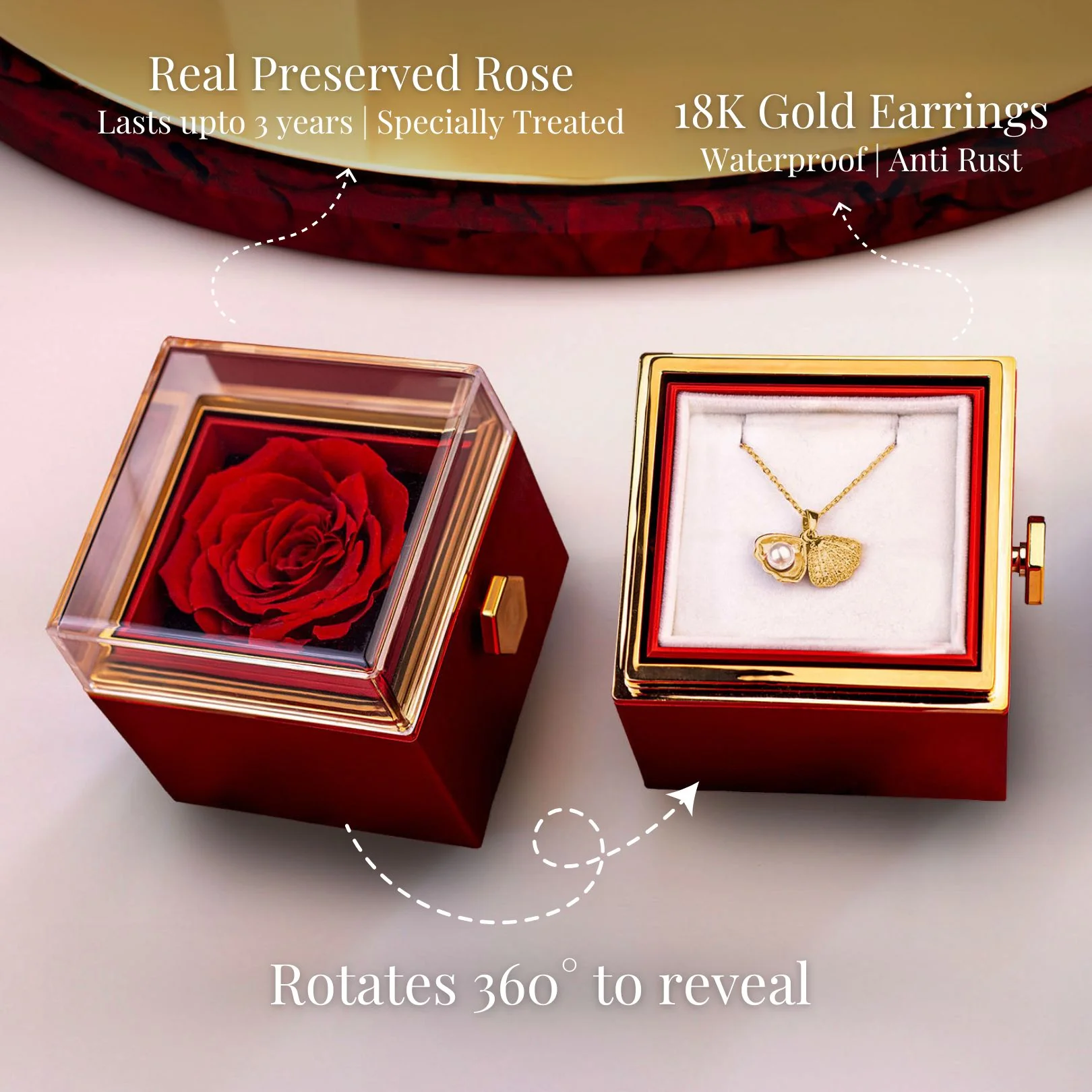 Valentine's Rotating Rose Preserved Rose Jewellery Box With Necklaces - Image 74
