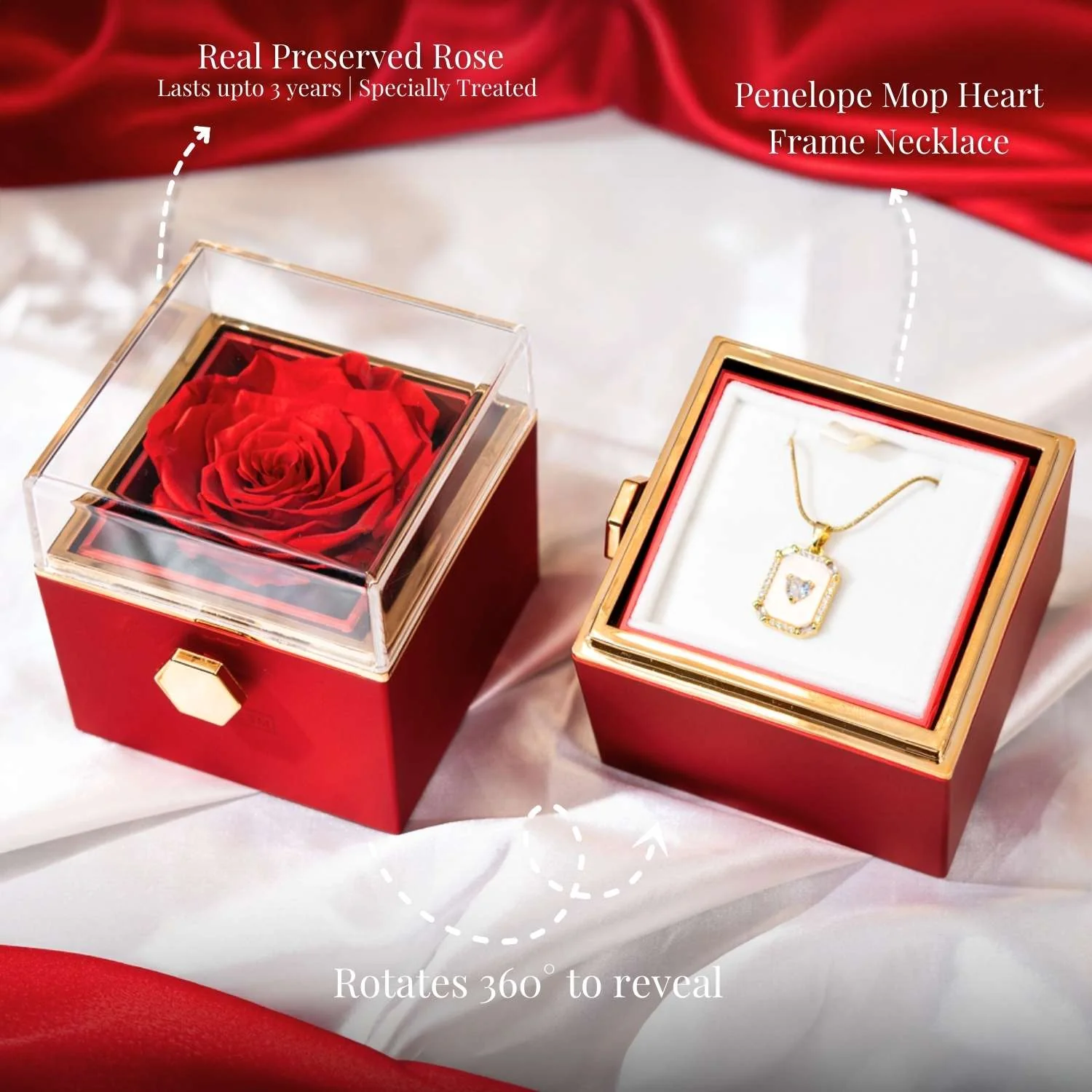 Valentine's Rotating Rose Preserved Rose Jewellery Box With Necklaces - Image 79