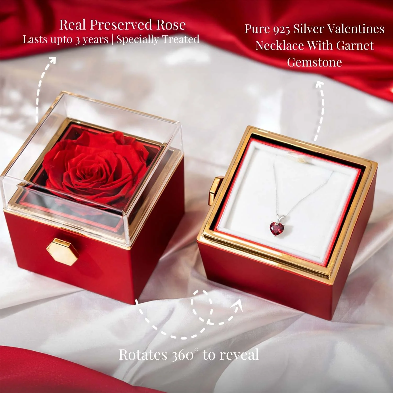 Valentine's Rotating Rose Preserved Rose Jewellery Box With Necklaces - Image 84