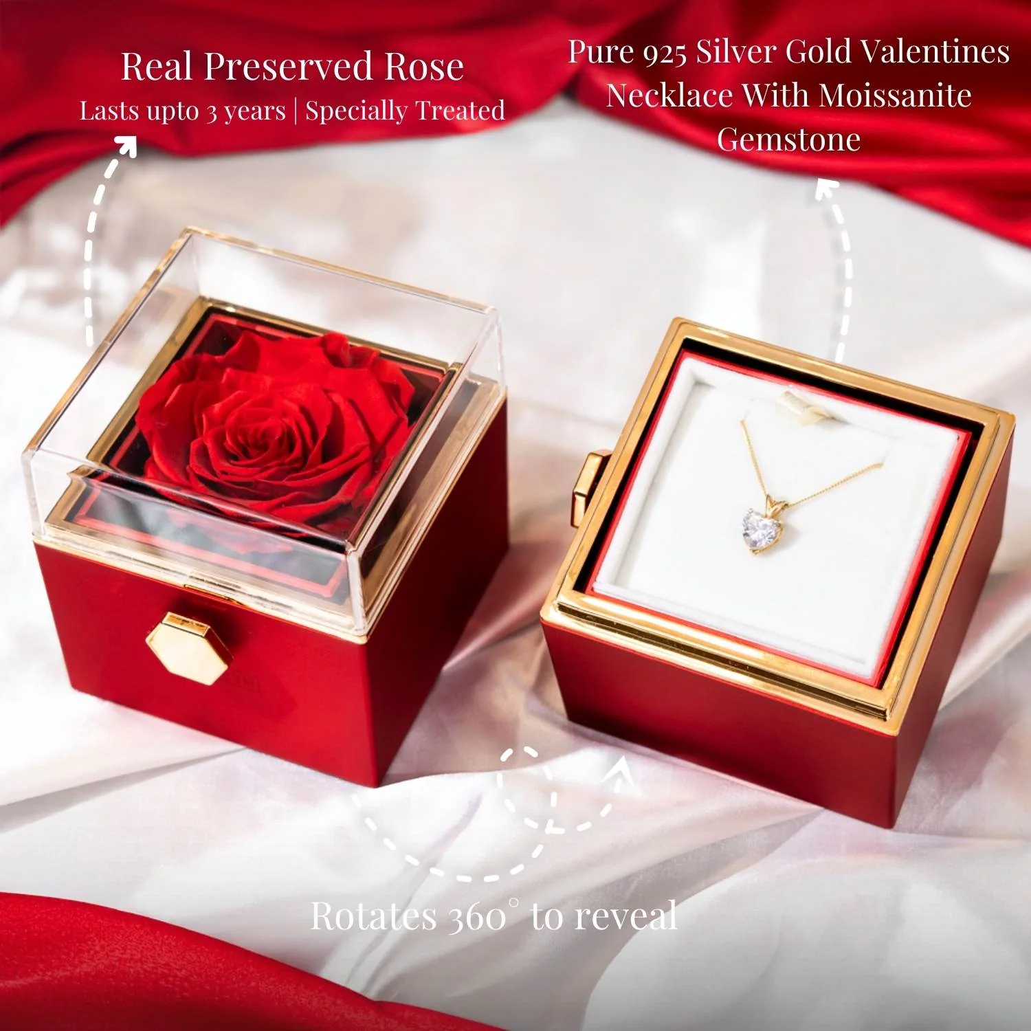 Valentine's Rotating Rose Preserved Rose Jewellery Box With Necklaces - Image 89