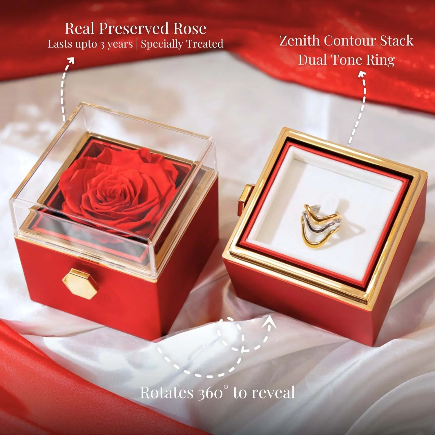 Valentine's Rotating Rose Preserved Rose Jewellery Box With Rings - Image 11