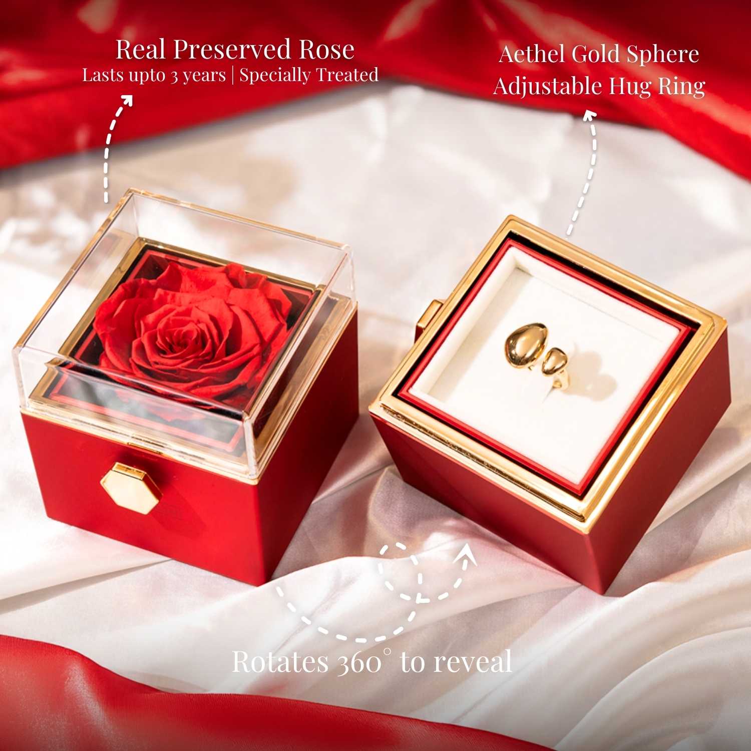 Valentine's Rotating Rose Preserved Rose Jewellery Box With Rings - Image 16
