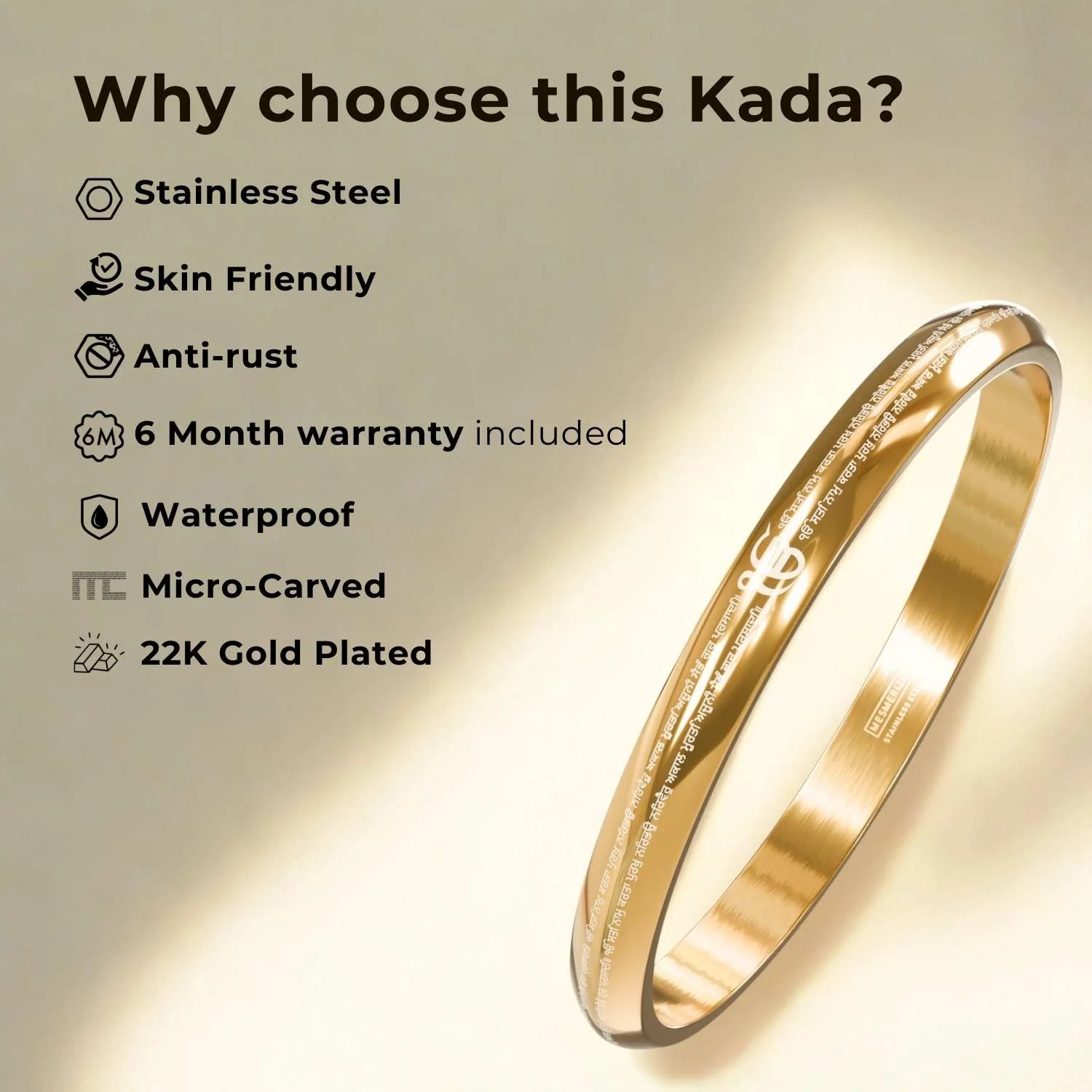Ik Onkar Satnam Mantra MicroCarved Punjabi Curved Kada - Image 20
